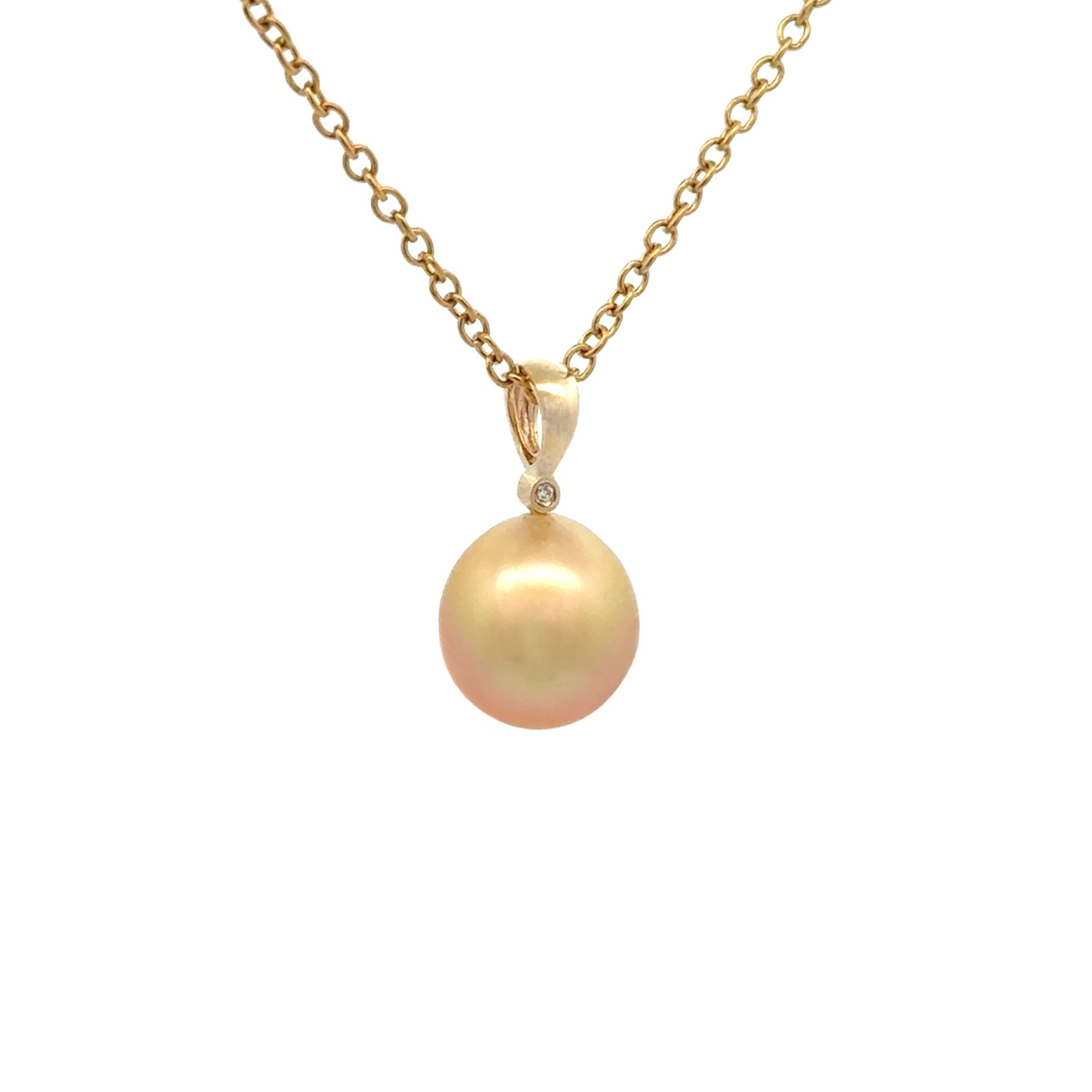 9K Yellow Gold South Sea 10-11mm Cultured Pearl and Diamond Pendant