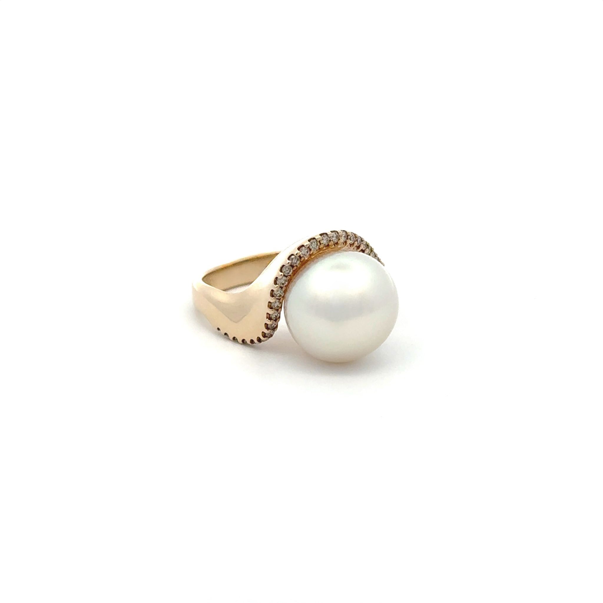 9K Yellow Gold Australian South Sea 11- 12mm Cultured Pearl and Argyle Diamond Ring