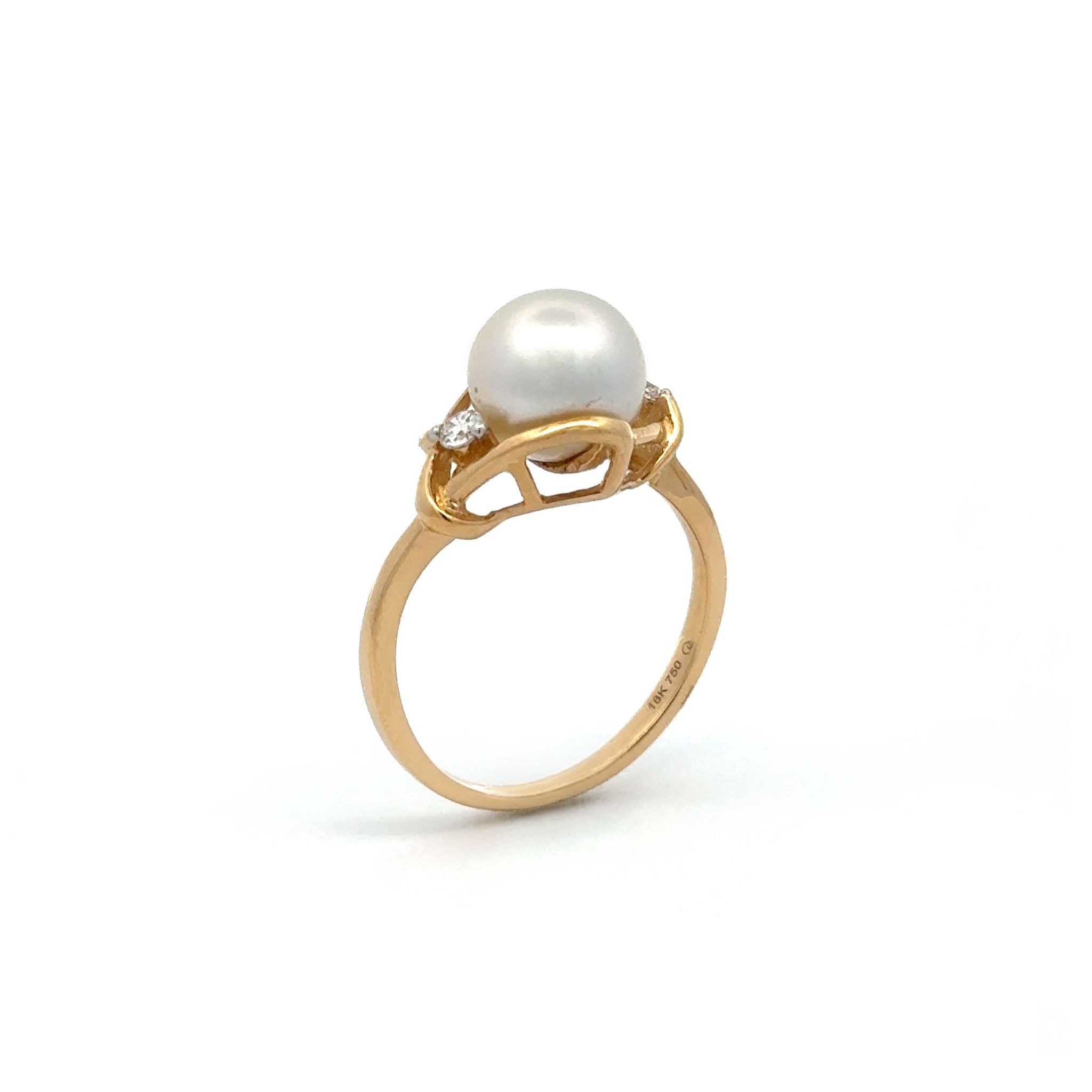 18K Yellow Gold Australian South Sea Cultured 8-9mm Diamond Pearl Ring