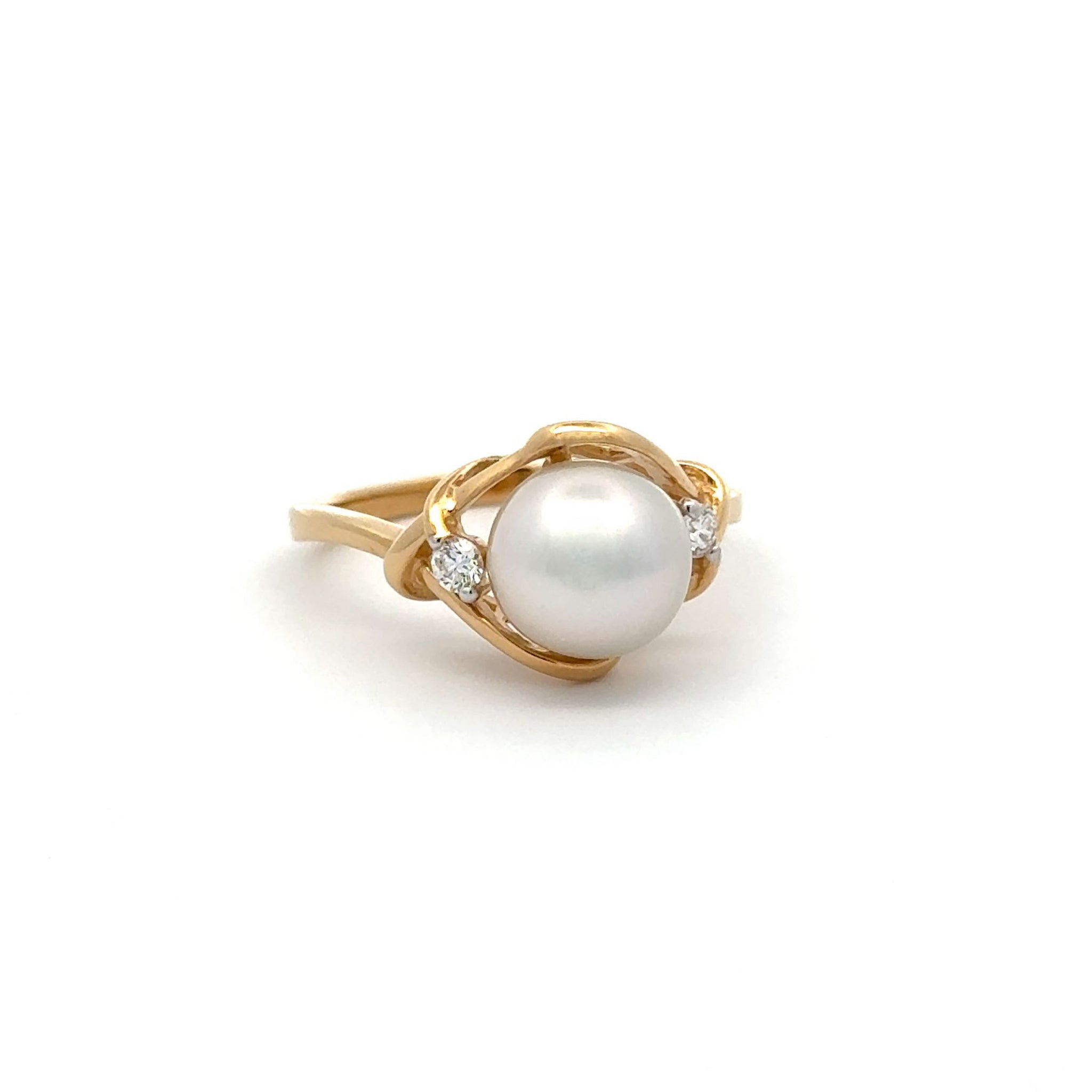 18K Yellow Gold Australian South Sea Cultured 8-9mm Diamond Pearl Ring