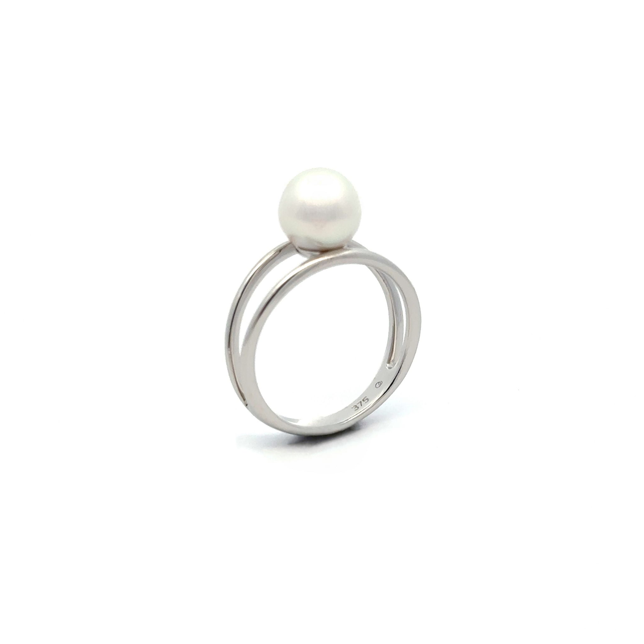 Anello con perle coltivate australiane dei mari del sud da 8-9 mm in oro bianco 9K