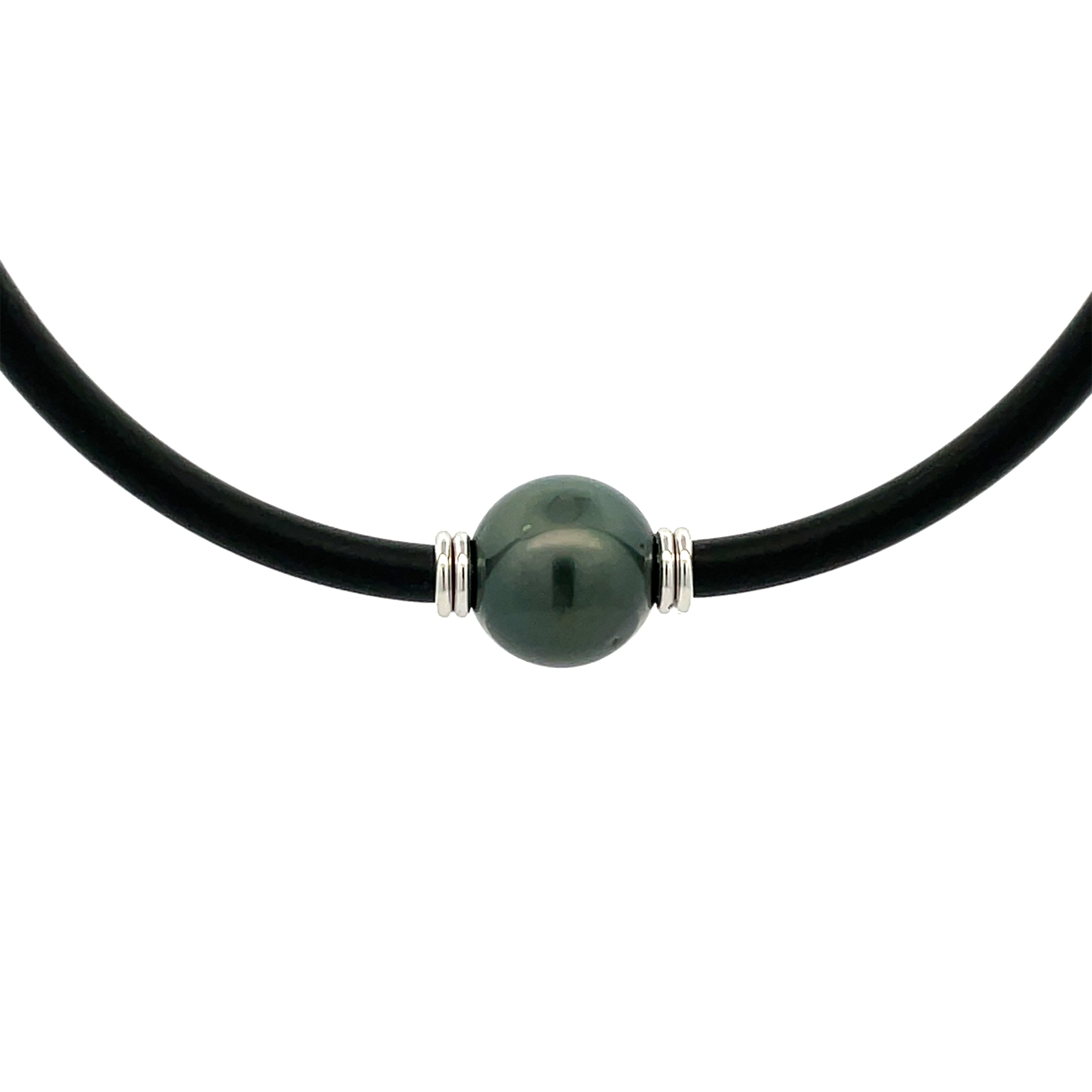 Collana in neoprene di perle di coltura tahitiane in argento sterling da 13 a 14 mm