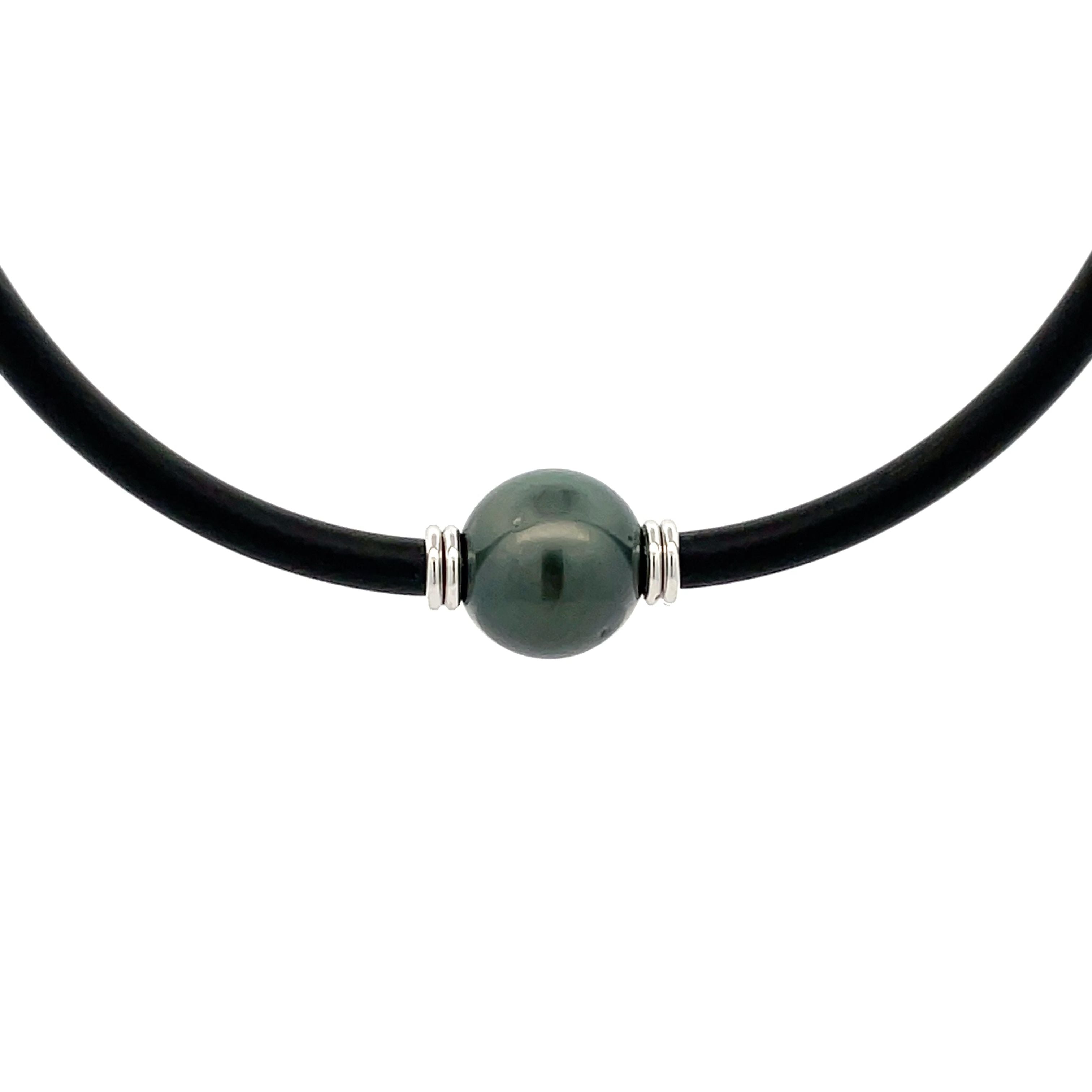 Collana in neoprene di perle di coltura tahitiane in argento sterling da 13 a 14 mm