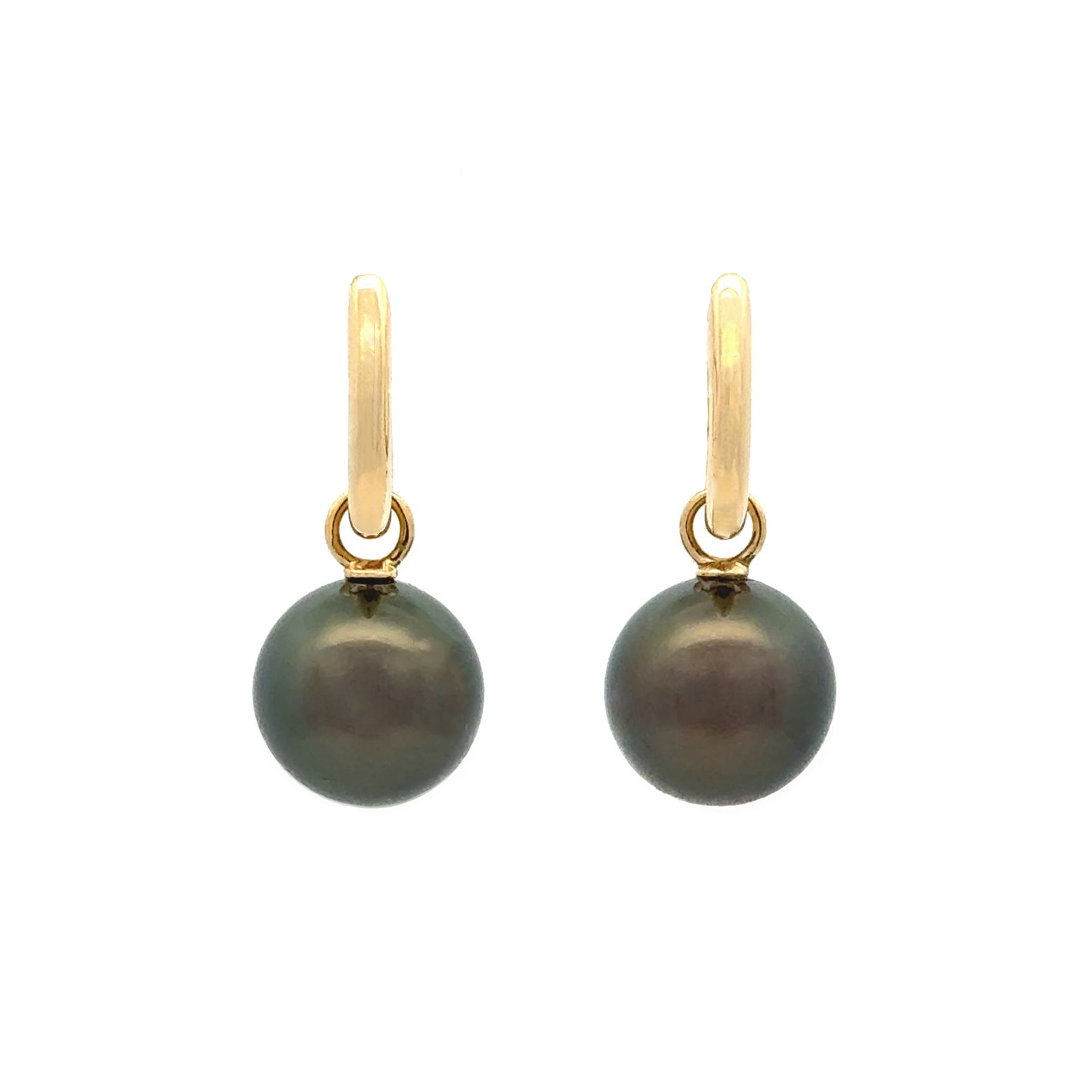 18K Yellow Gold Tahitian 11-12mm Cultured Pearl Huggie Earrings