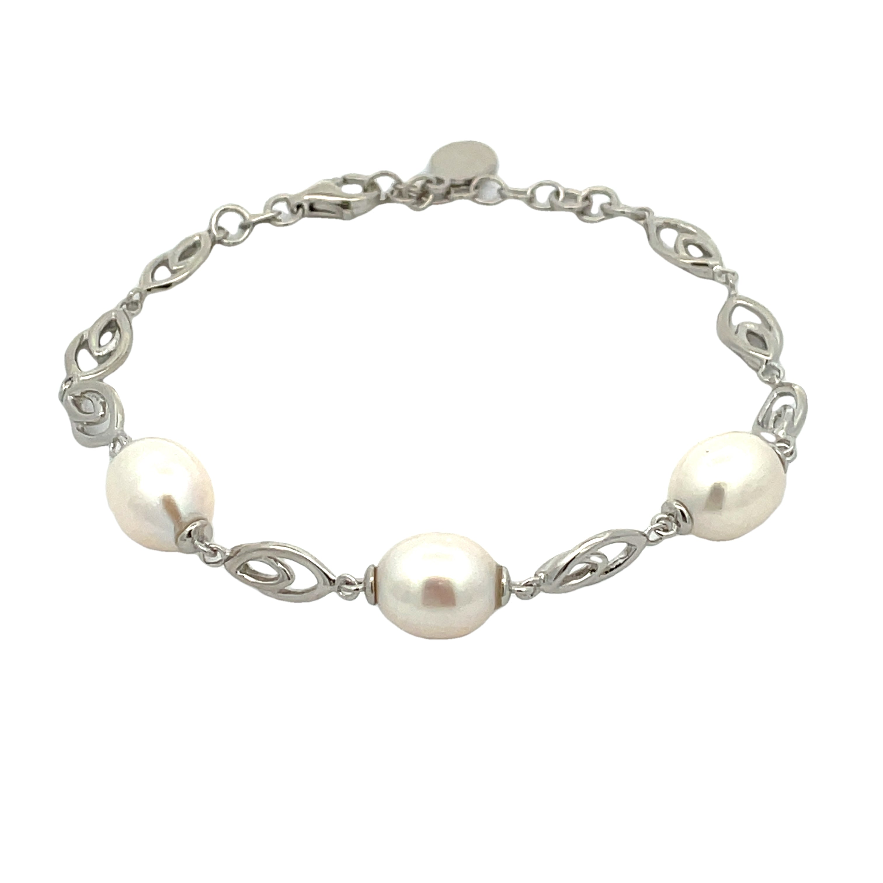 Bracciale di perle d'acqua dolce bianche in argento sterling