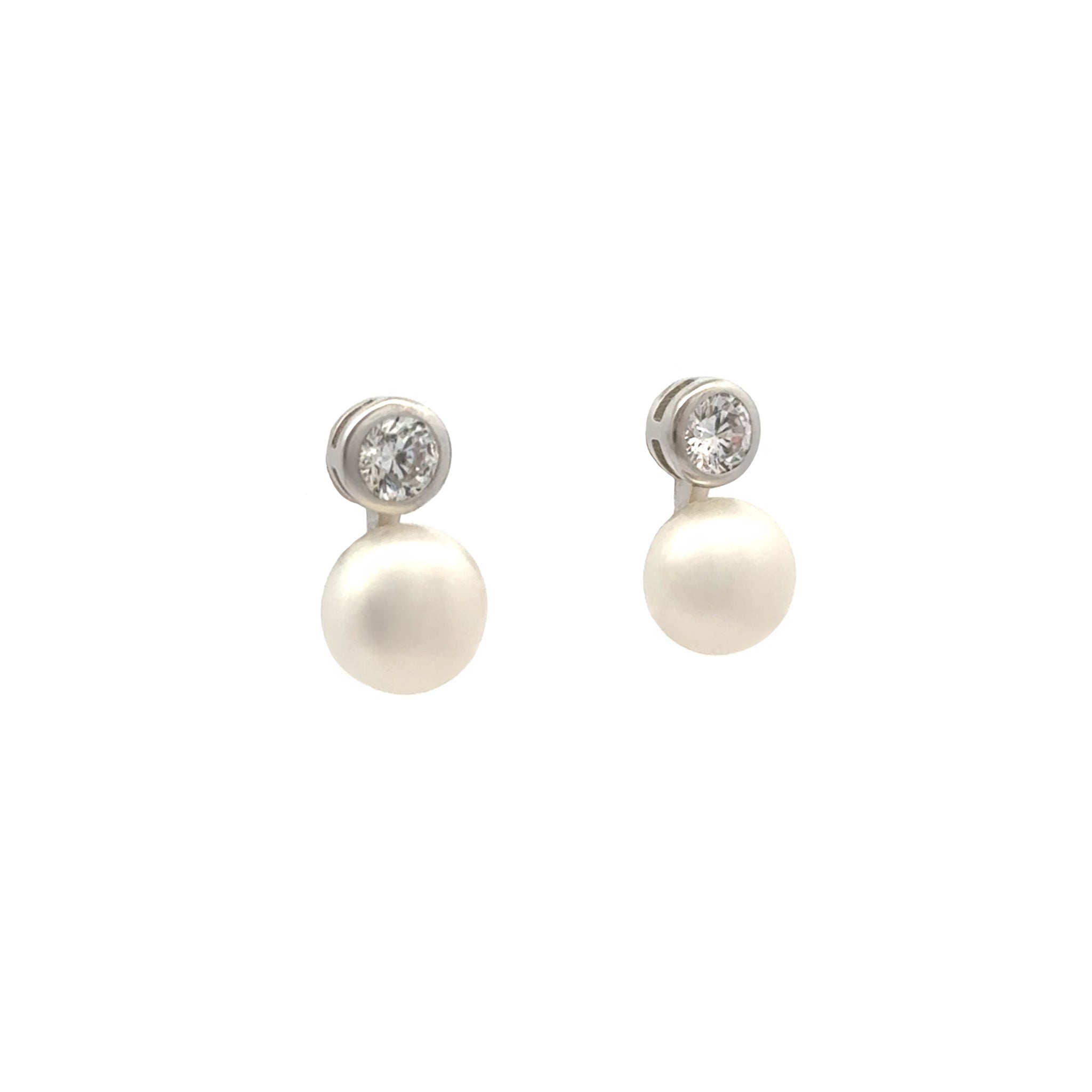 Sterling Silver White 7-8mm Freshwater Pearl & Swarovski Crystal Earrings