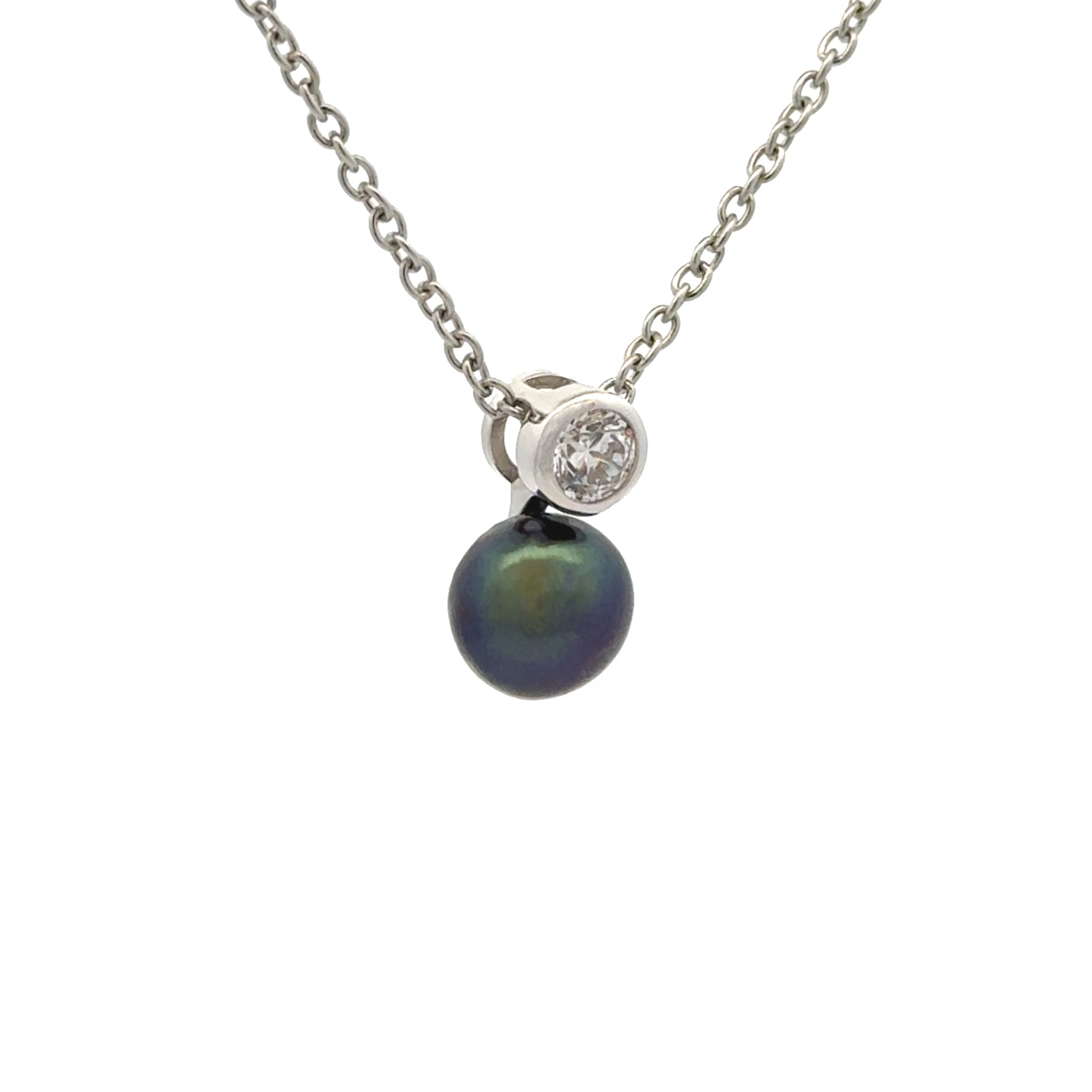 Sterling Silver Black 7-8mm Freshwater Pearl & Swarovski Crystal Pendant