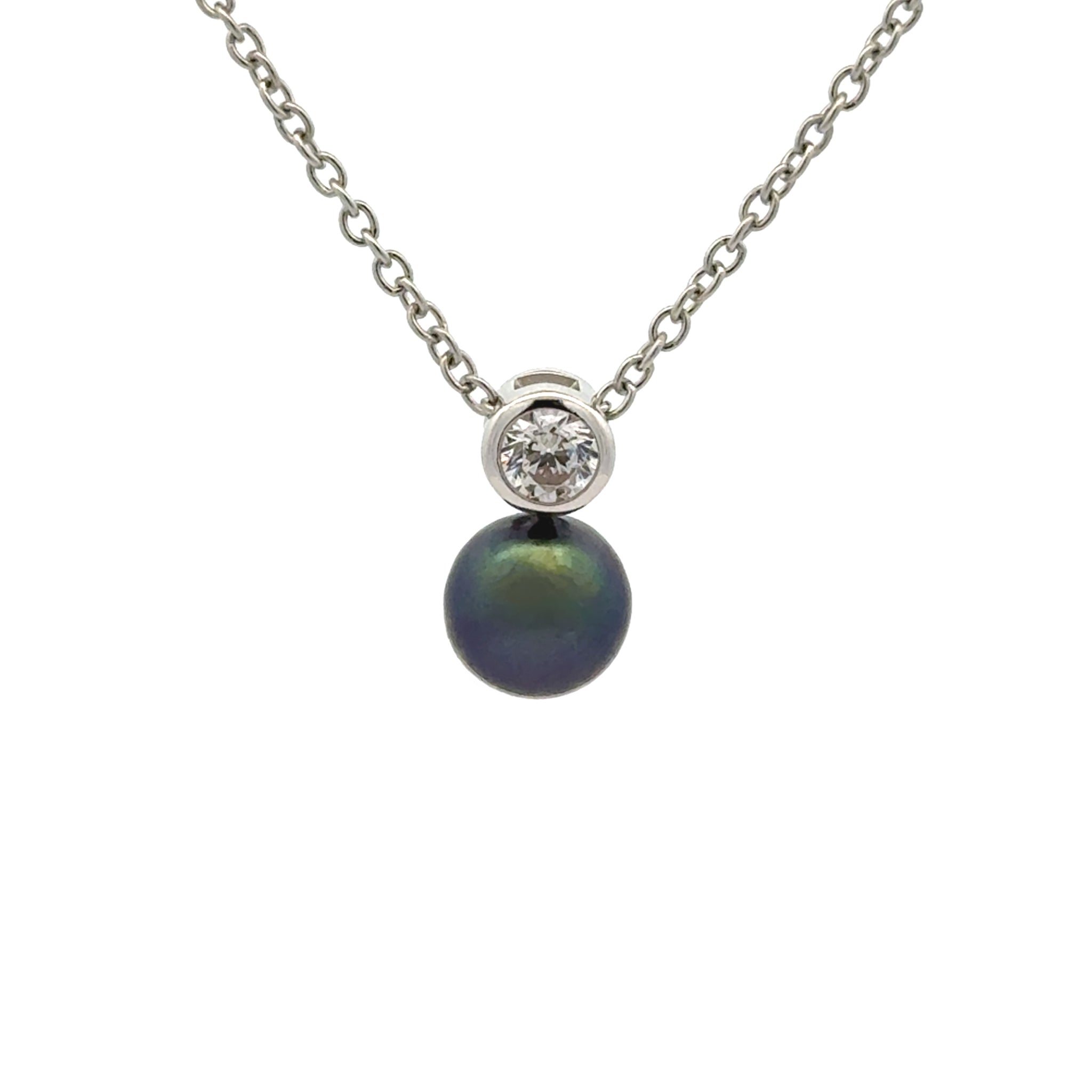 Sterling Silver Black 7-8mm Freshwater Pearl & Swarovski Crystal Pendant