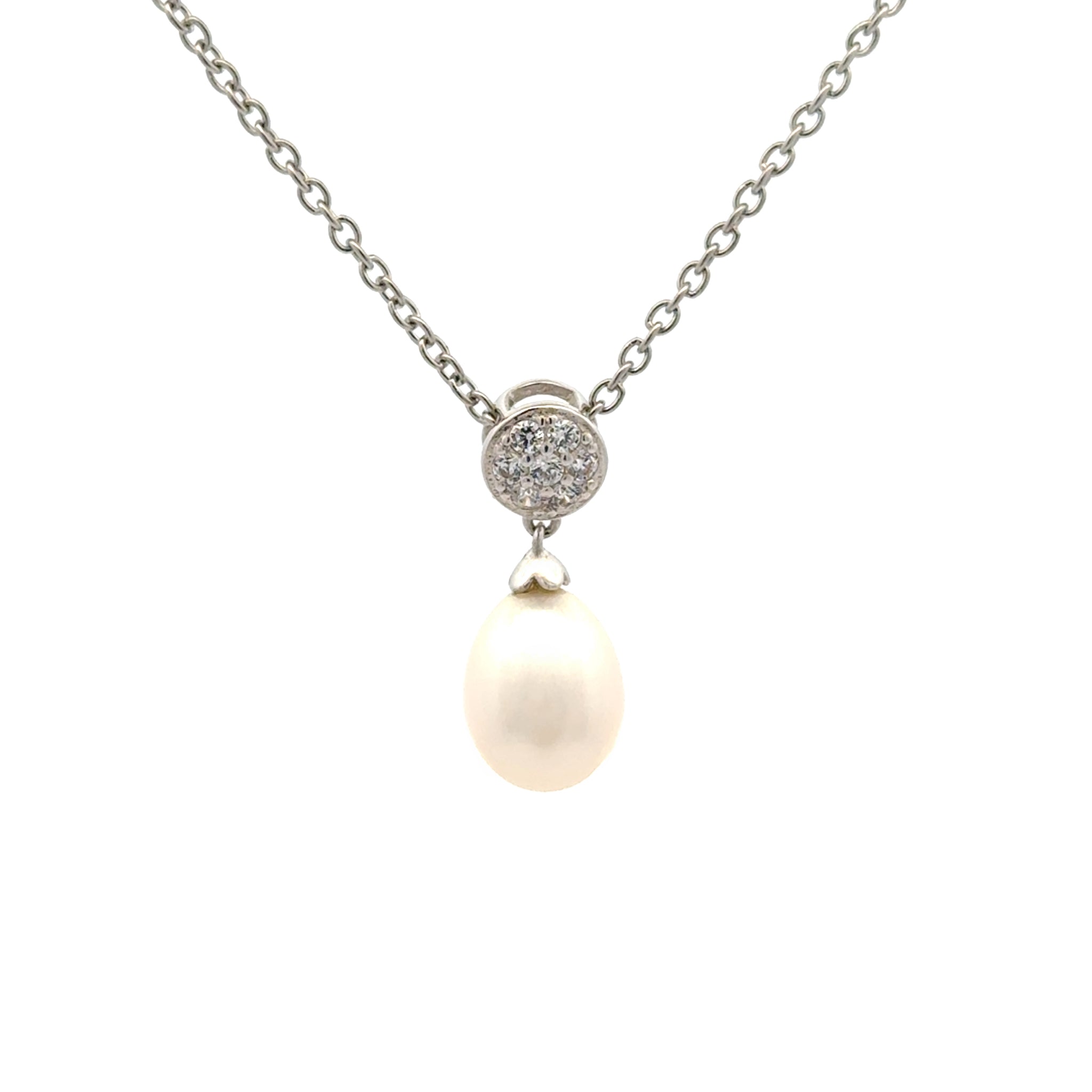 Sterling Silver White 8-9mm Freshwater Pearl & Swarovski Crystal Pendant