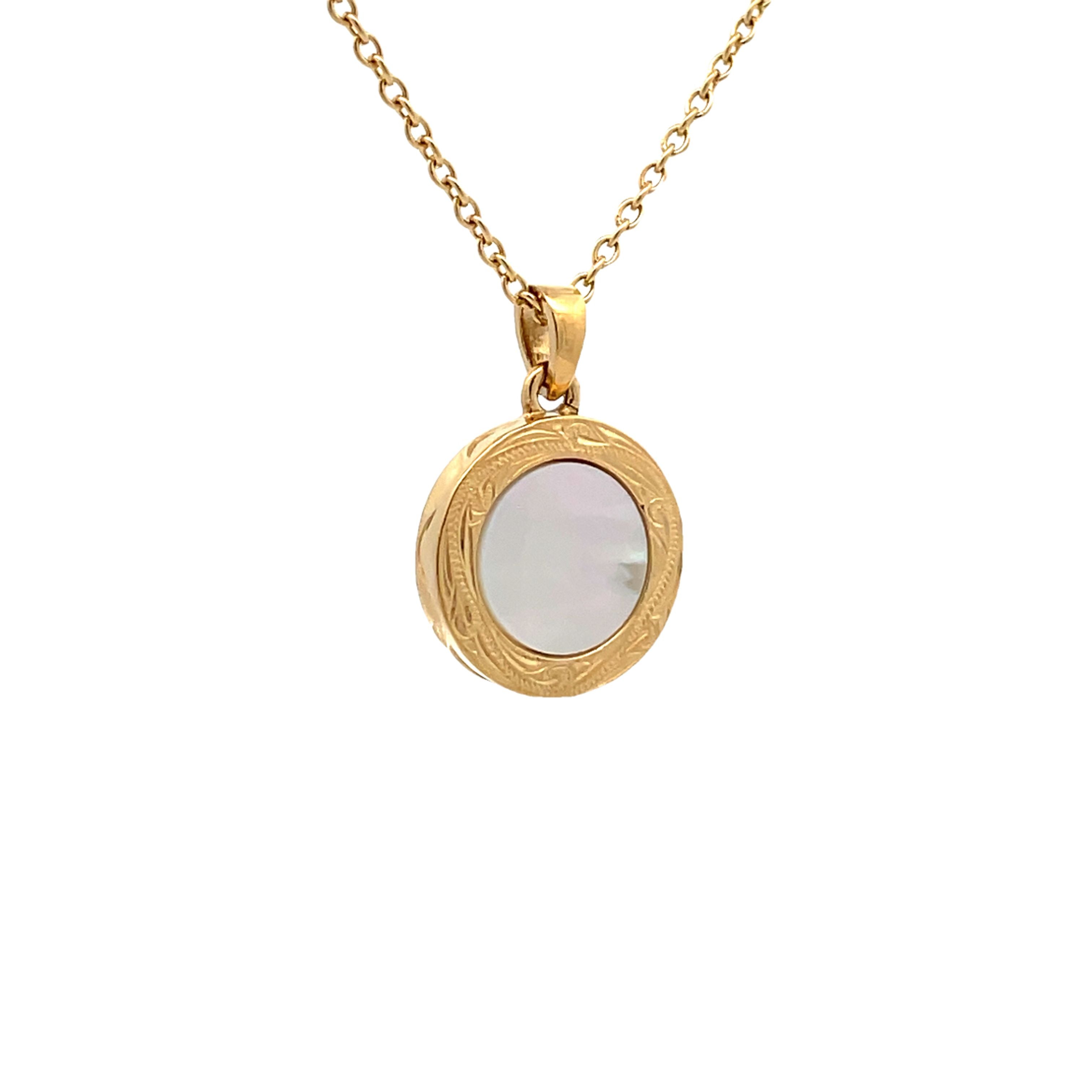 14K Gold Plated Stainless Steel White Mother Of Pearl Delicate Disc Necklace