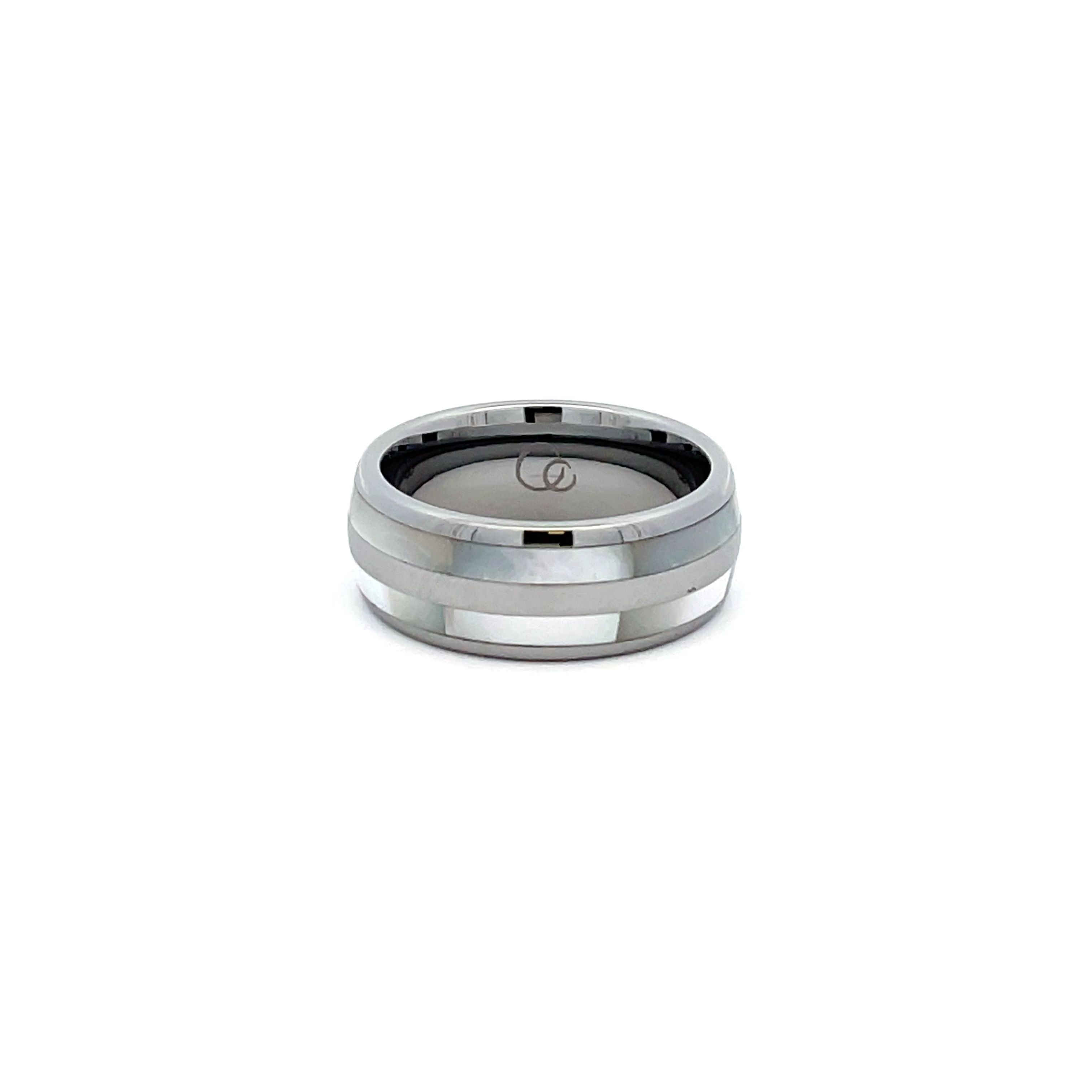 Tungsten Ring With White Mother Of Pearl