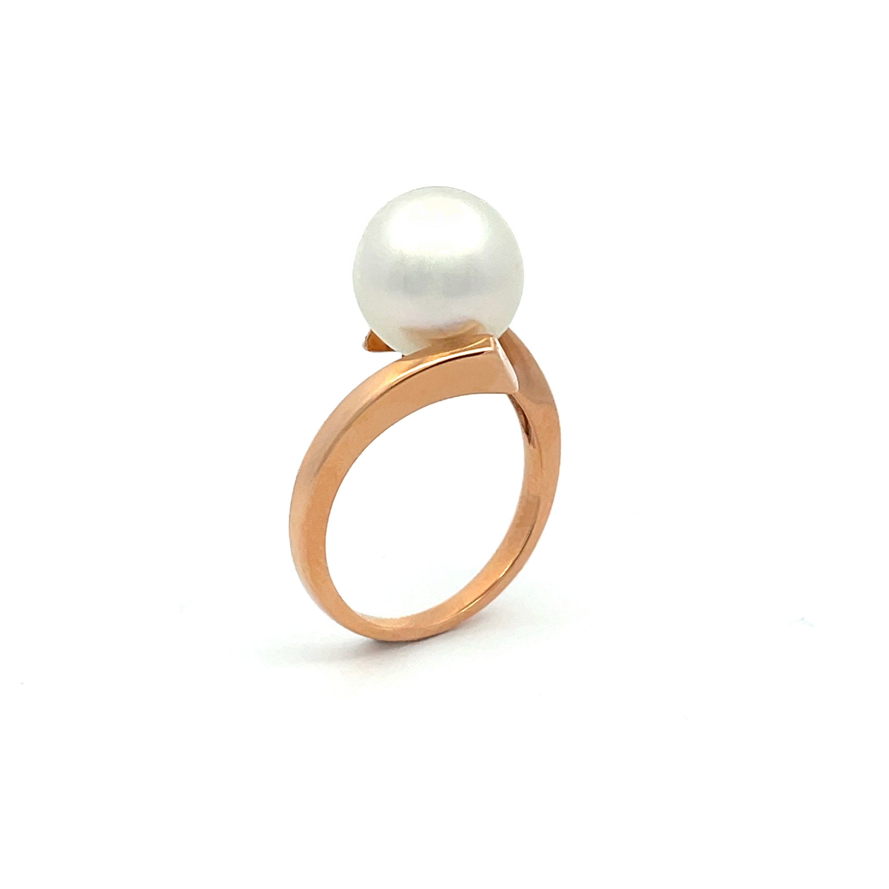 Anello di perle coltivate australiane dei mari del sud in oro rosa 18K da 10 a 11 mm