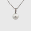 18K White Gold Australian South Sea Cultured 10 -11mm Pearl and Diamond Pendant