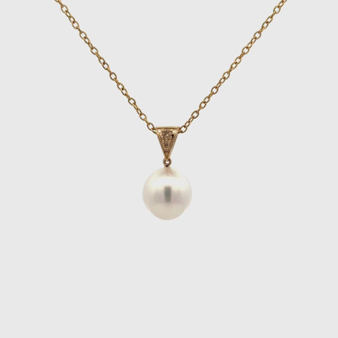 9K Yellow Gold Australian South Sea Cultured 12-13mm Pearl and Argyle Diamond Pendant