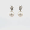 18K White Gold Australian South Sea Cultured 11-12mm Pearl and Diamond Earrings