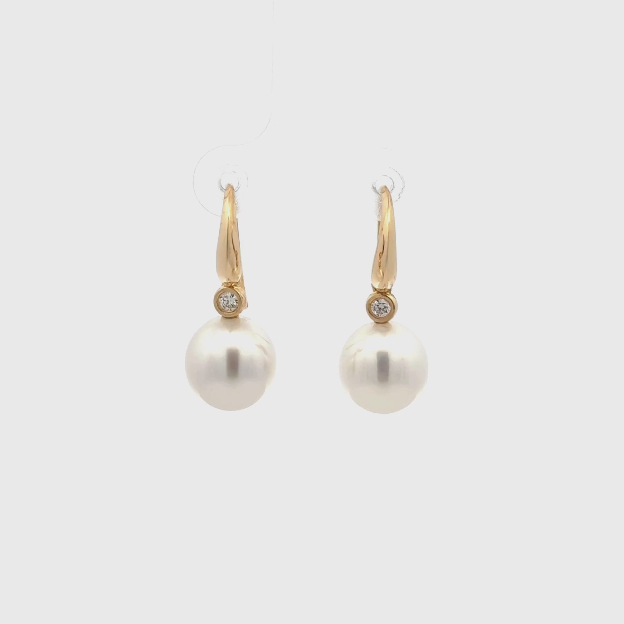 18K Yellow Gold Australian South Sea 10-11mm Cultured Pearl and Diamond Hook Earrings