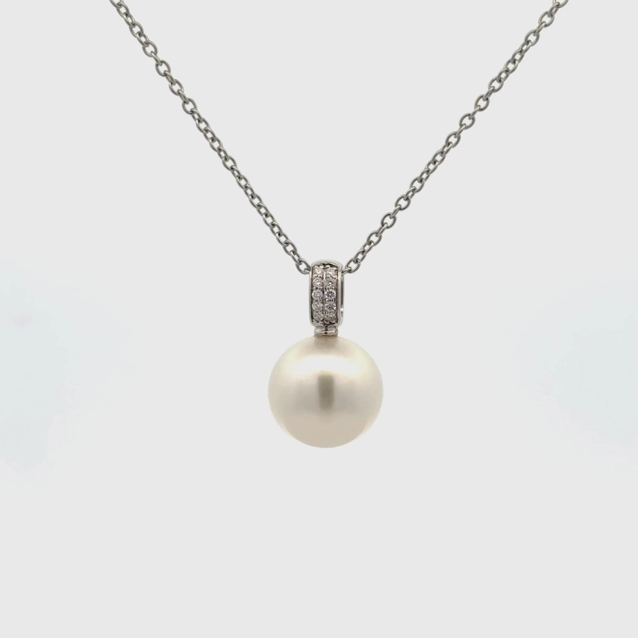 18K White Gold Australian South Sea Cultured Pearl and Diamond Pendant