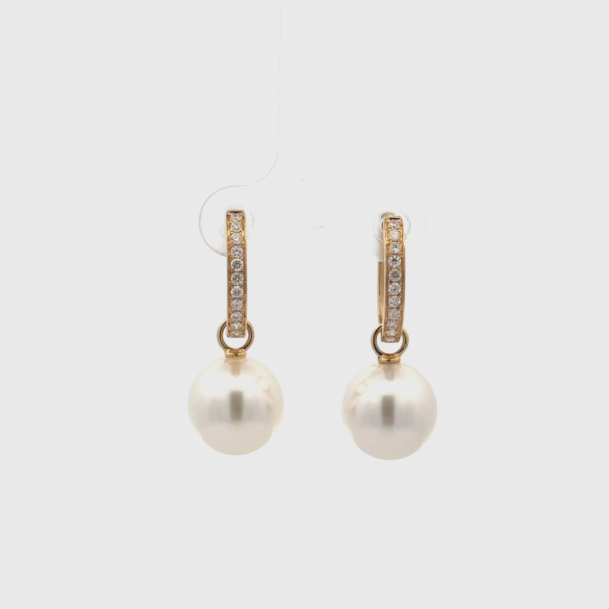 18K Yellow Gold Australian South Sea 10-11mm Cultured Pearl and Diamond Huggie Earrings