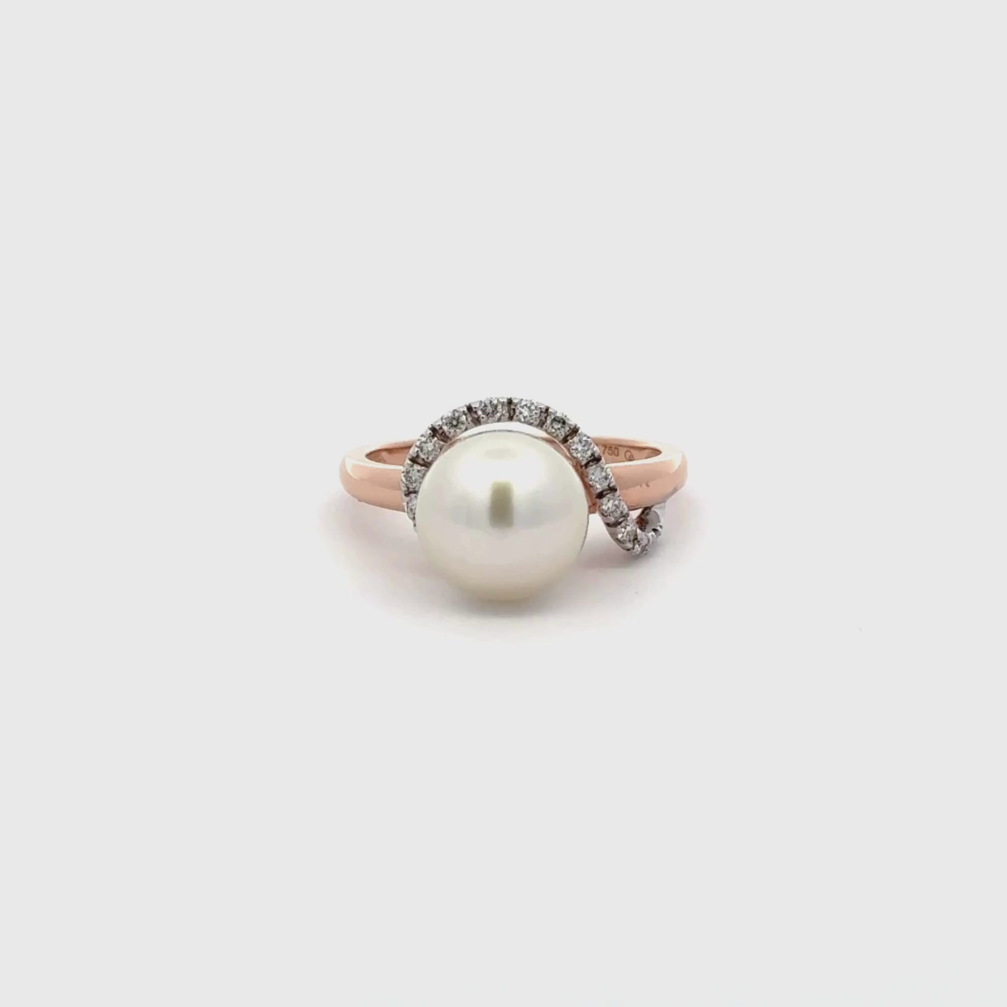 18K Rose Gold Australian South Sea Cultured 9-10mm Pearl and Diamond Ring