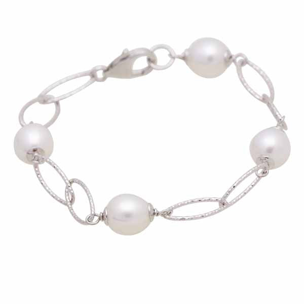 Bracciale in argento sterling con perle d'acqua dolce di 8-9 mm e 19,5 cm