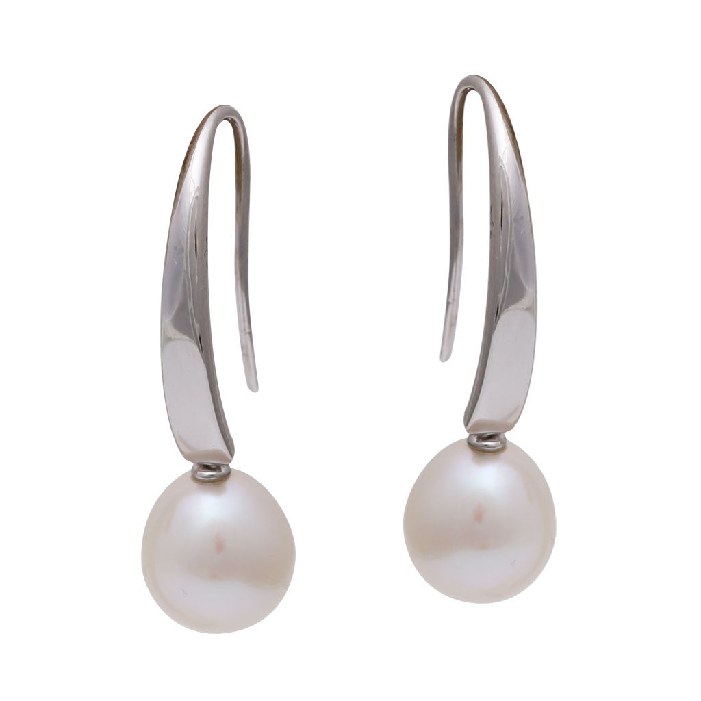 Orecchini a gancio in argento sterling con perle d'acqua dolce da 9-10 mm