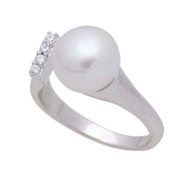 Sterling Argento Acqua Dolce Perla & Cubica s'rconia 9-10 mm Anello