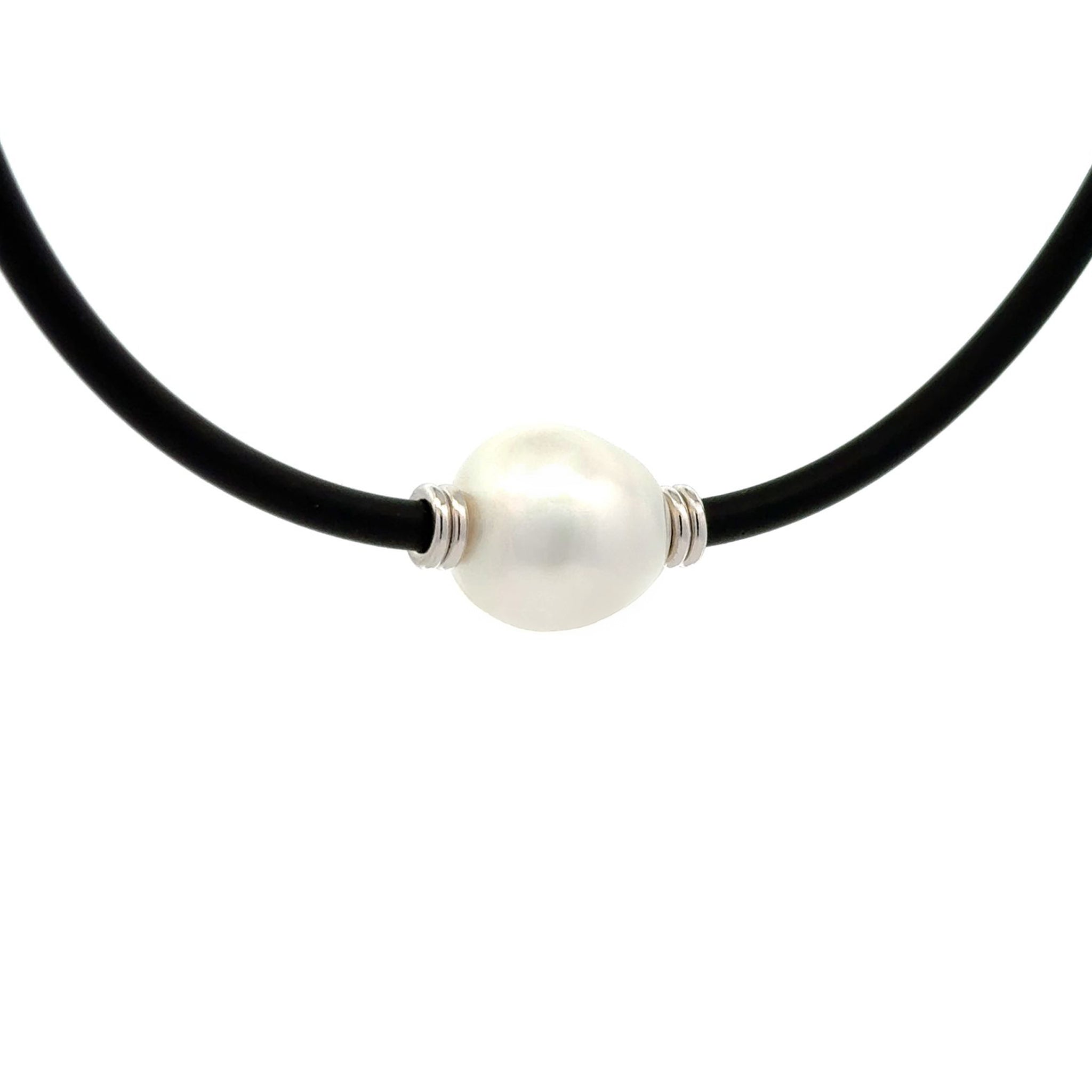 Sterling Silver Australian South Sea 13-14mm Cultured Pearl 3mm Neoprene Necklace