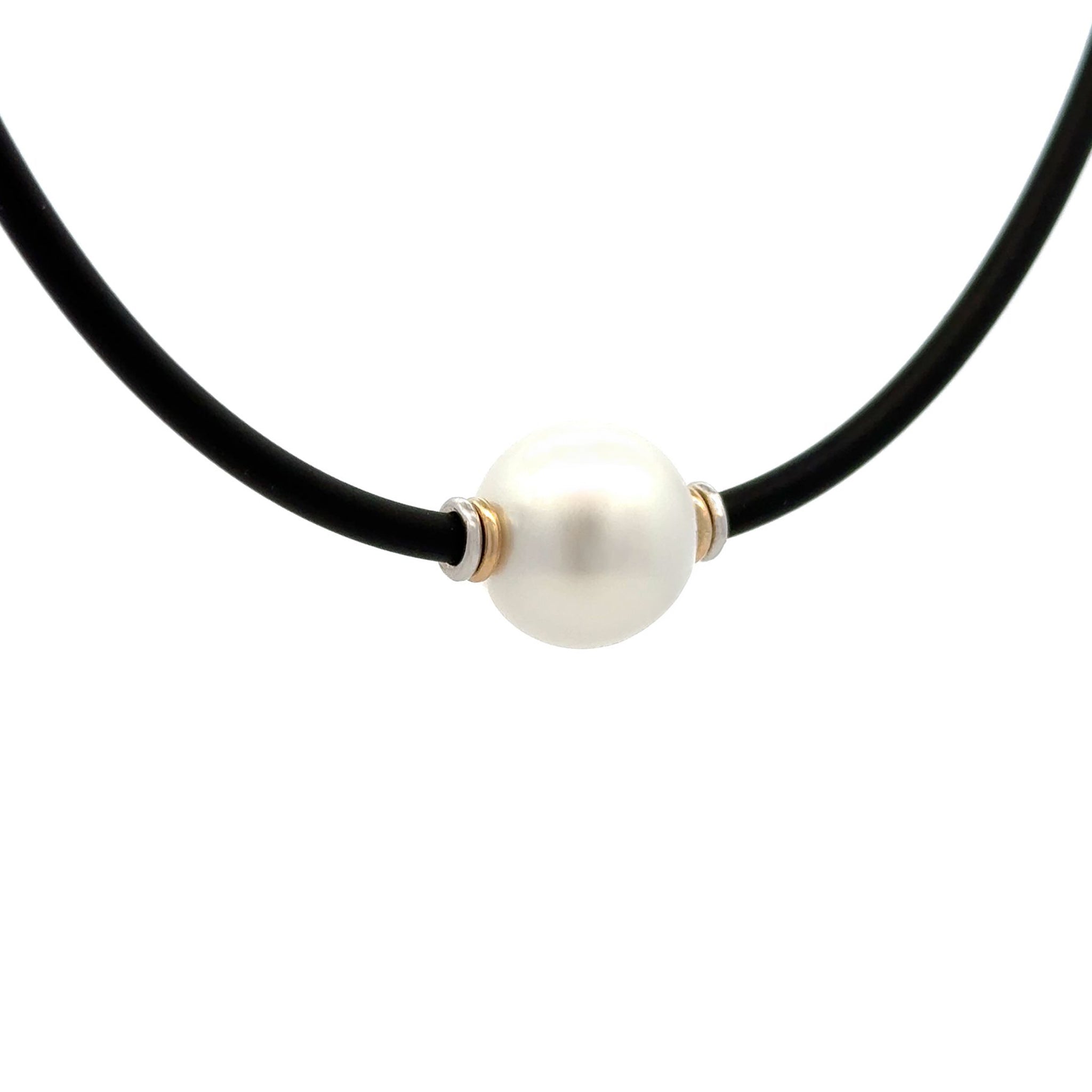 Sterling Silver &amp; 9K Yellow Gold Australian South Sea Cultured 14-15 mm Pearl Neoprene Necklace - 3mm