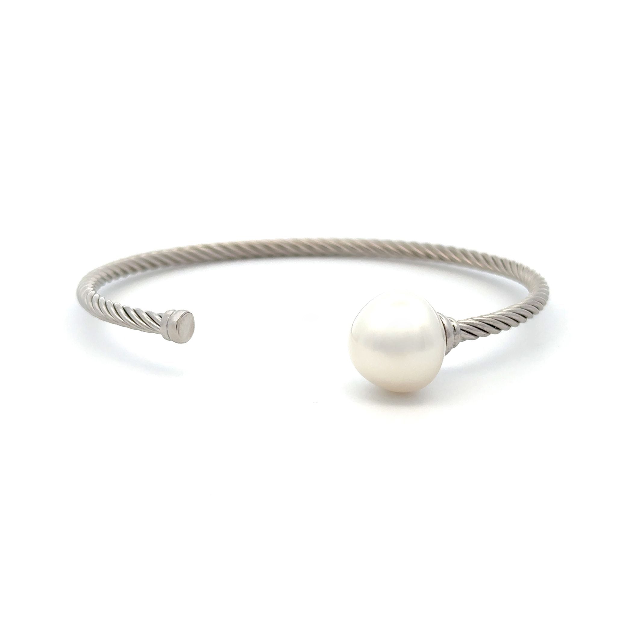 Sterling Silver Australian South Sea 12-13mm Cultured Pearl Bangle - 60mm