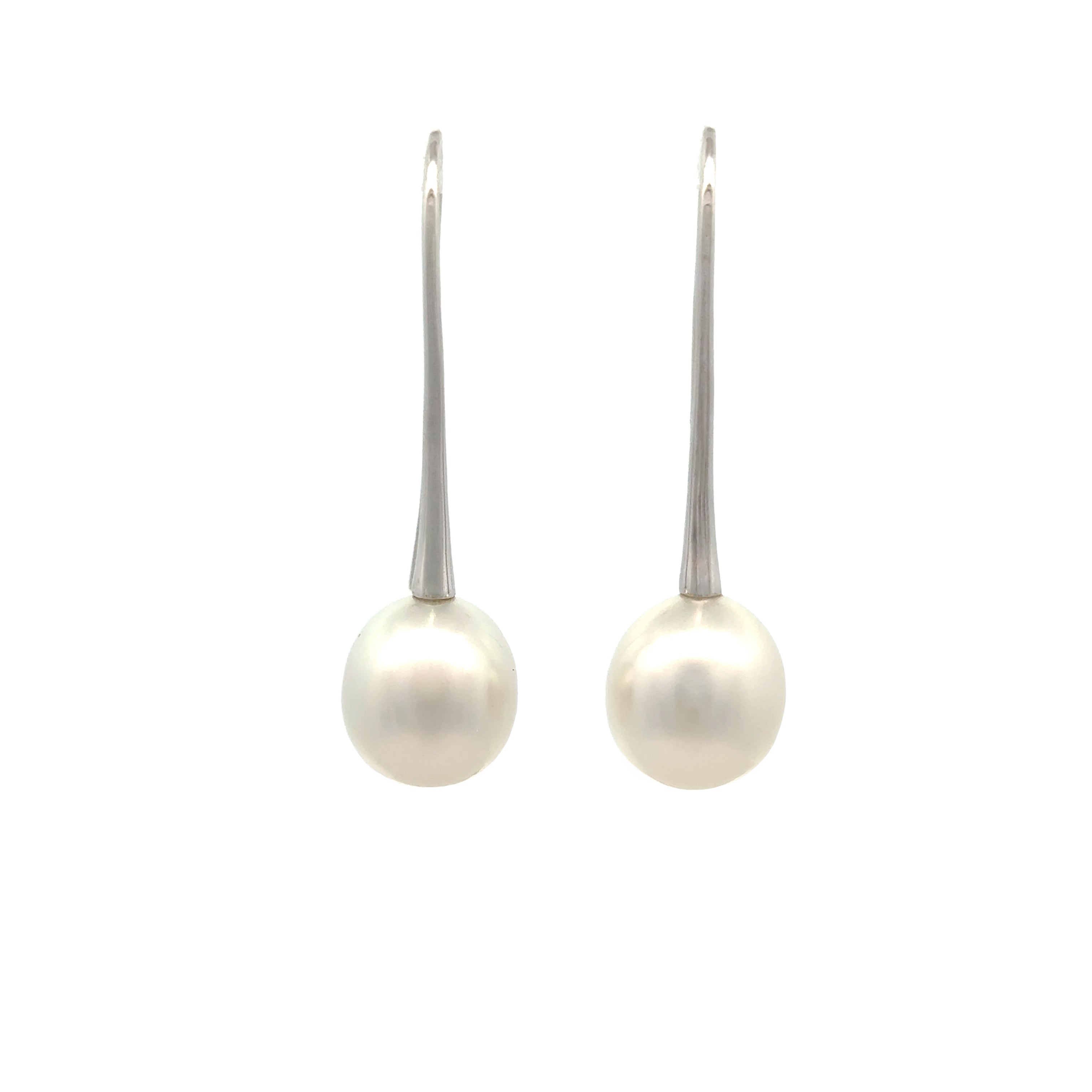 18K White Gold Australian South Sea Cultured 11-12 mm Pearl Hook Earrings