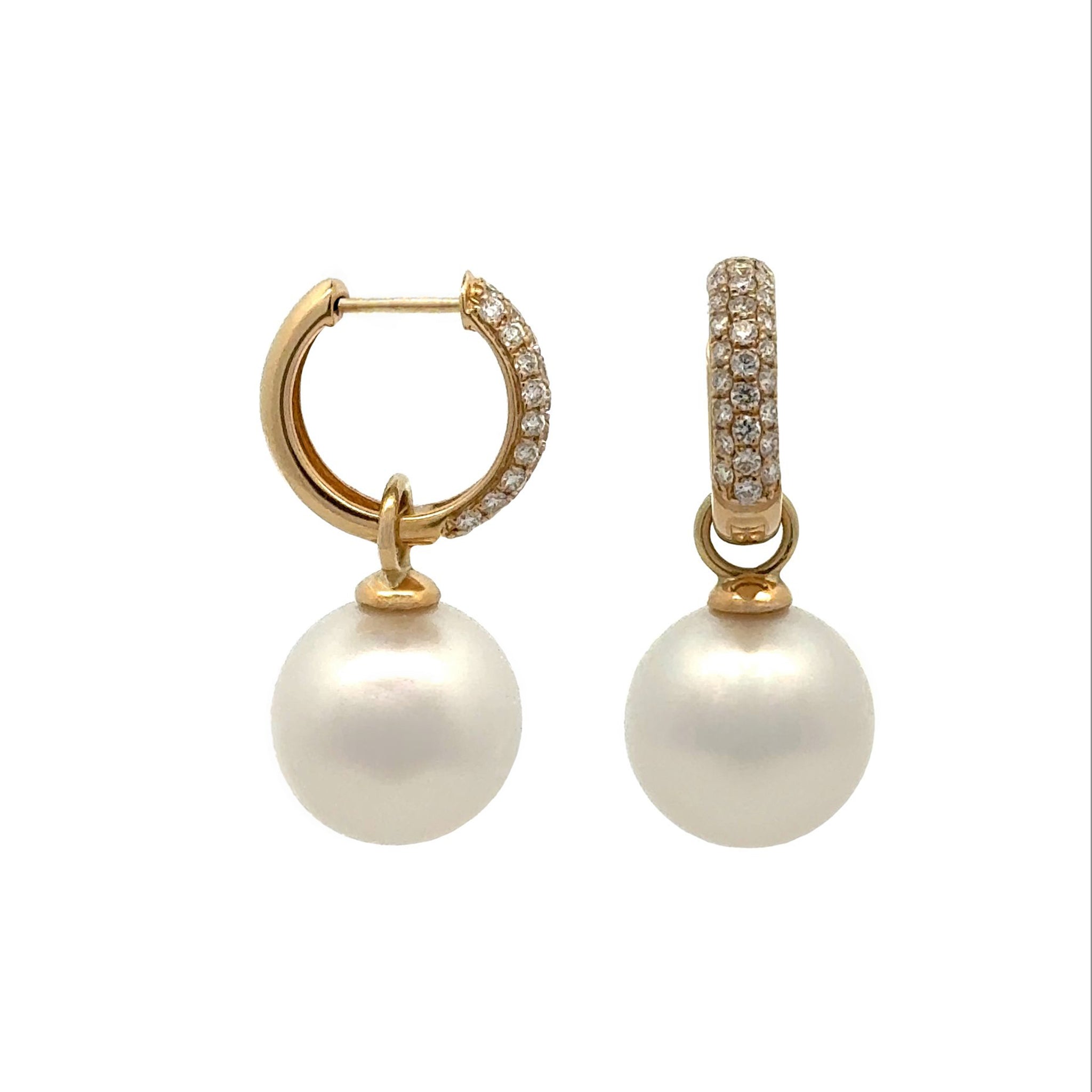 18K Yellow Gold Australian South Sea Cultured 12-13mm Pearl and Diamond Huggie Earrings