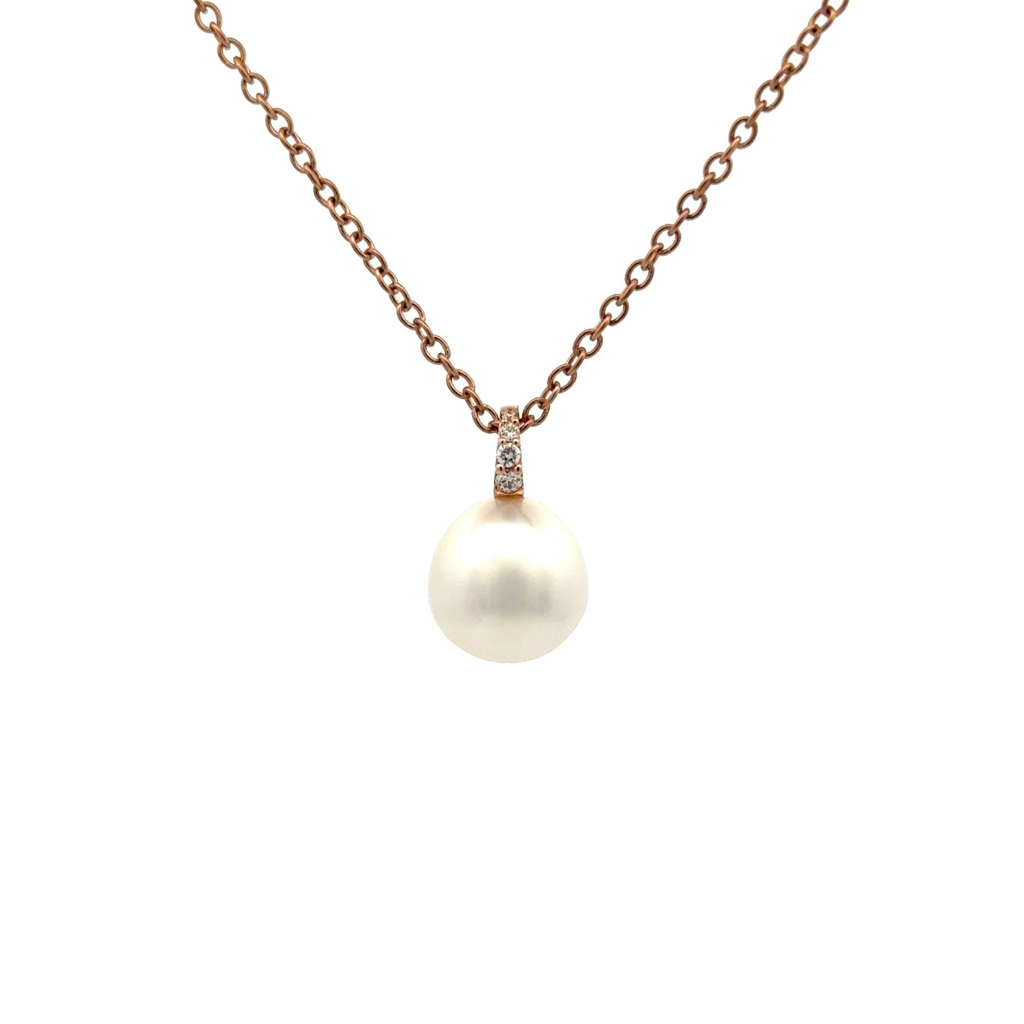 18K Rose Gold Australian South Sea Cultured 10-11mm Diamond Pearl Pendant