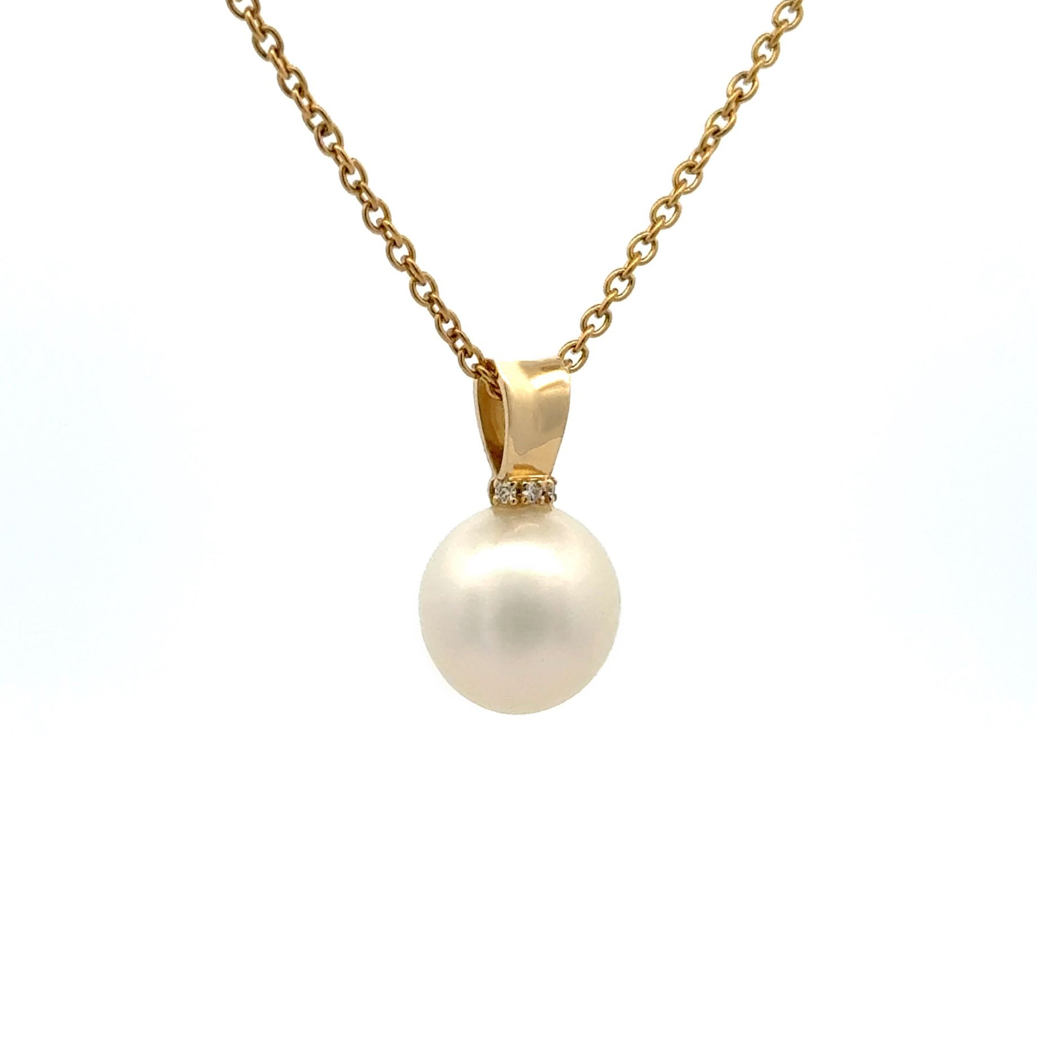 18K Yellow Gold Australian South Sea Cultured 11-12mm Pearl and Diamond Pendant