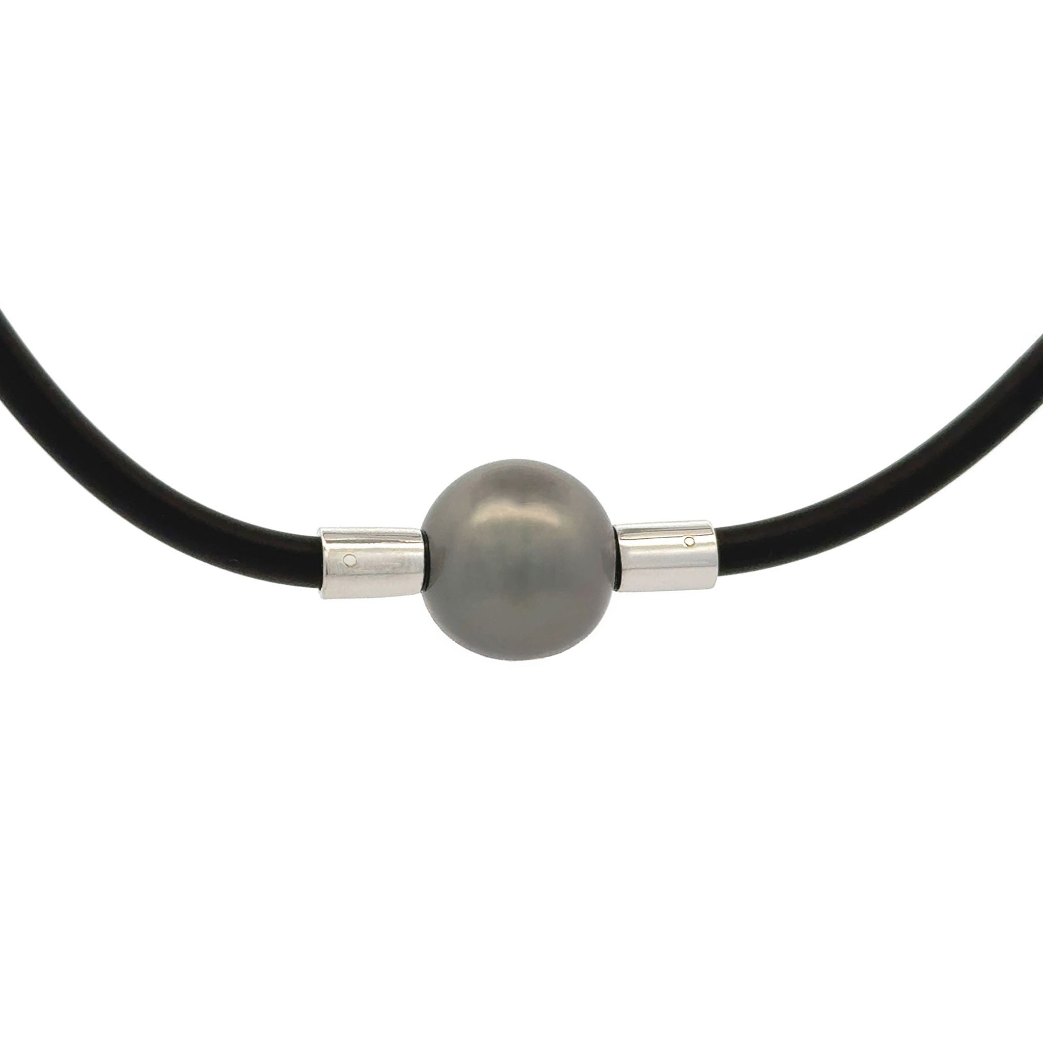 9K White Gold Tahitian 12-13mm Cultured Pearl Neoprene Necklace