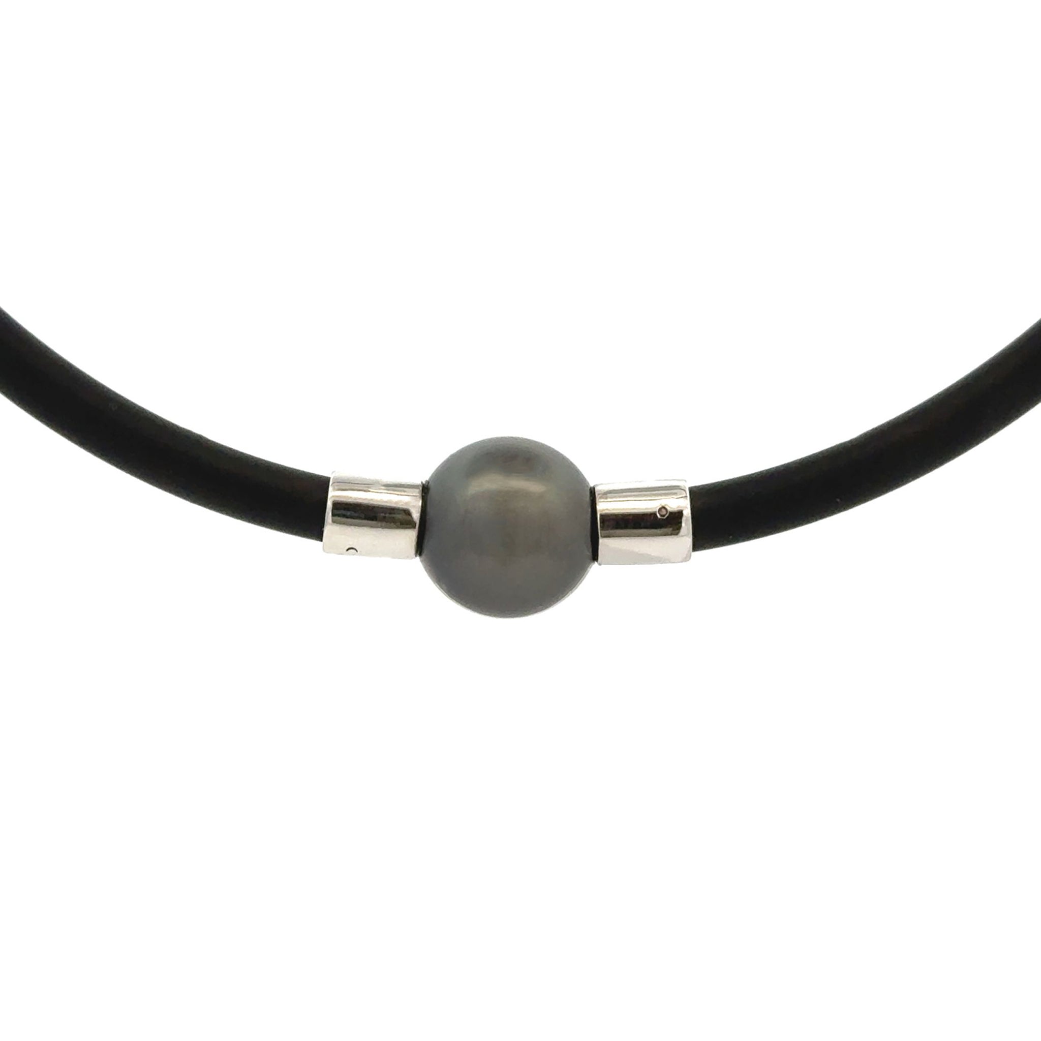 Sterling Silver Tahitian 11-12mm Cultured Pearl Neoprene Necklace