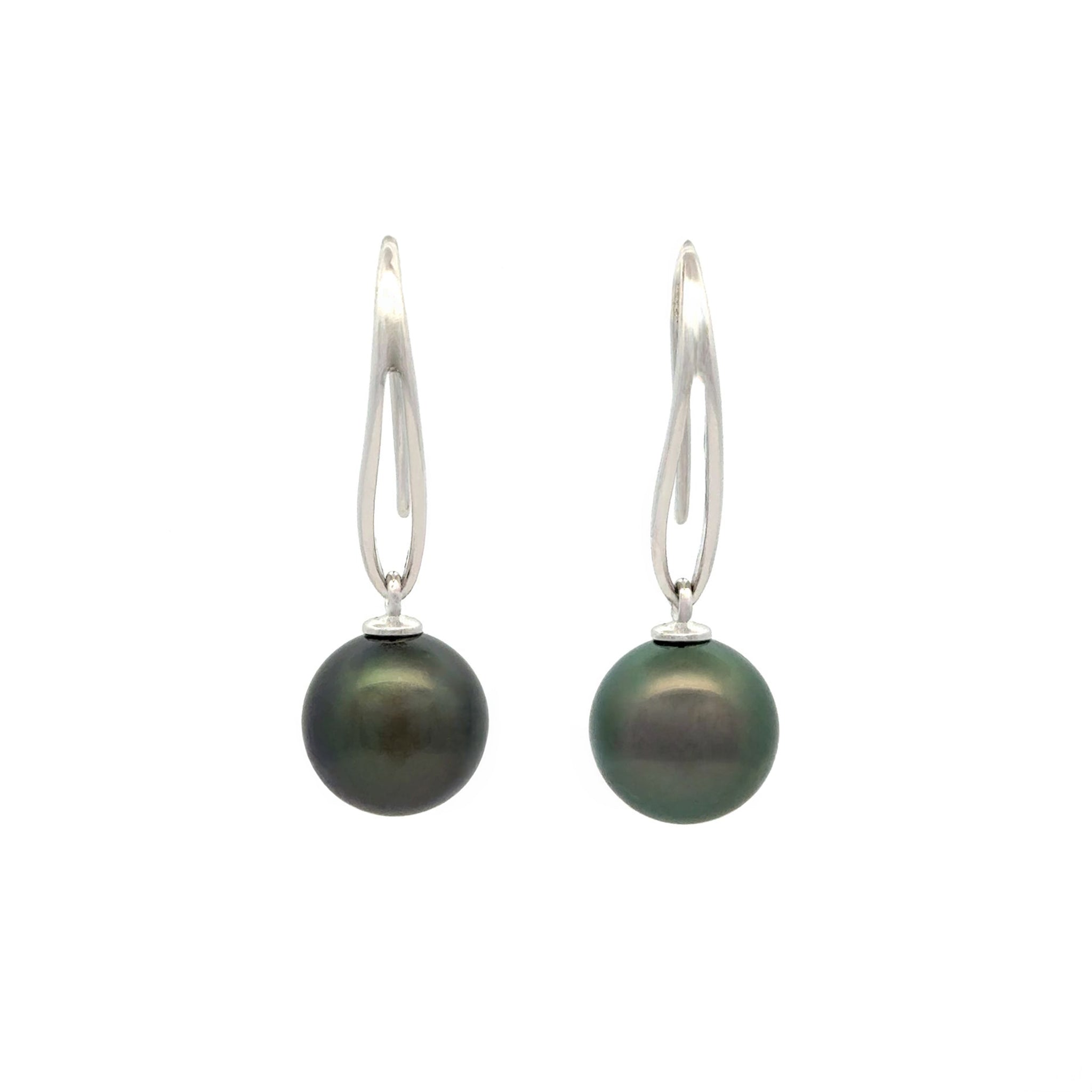 18K White Gold Tahitian 11-12 mm Cultured Pearl Hook Earrings