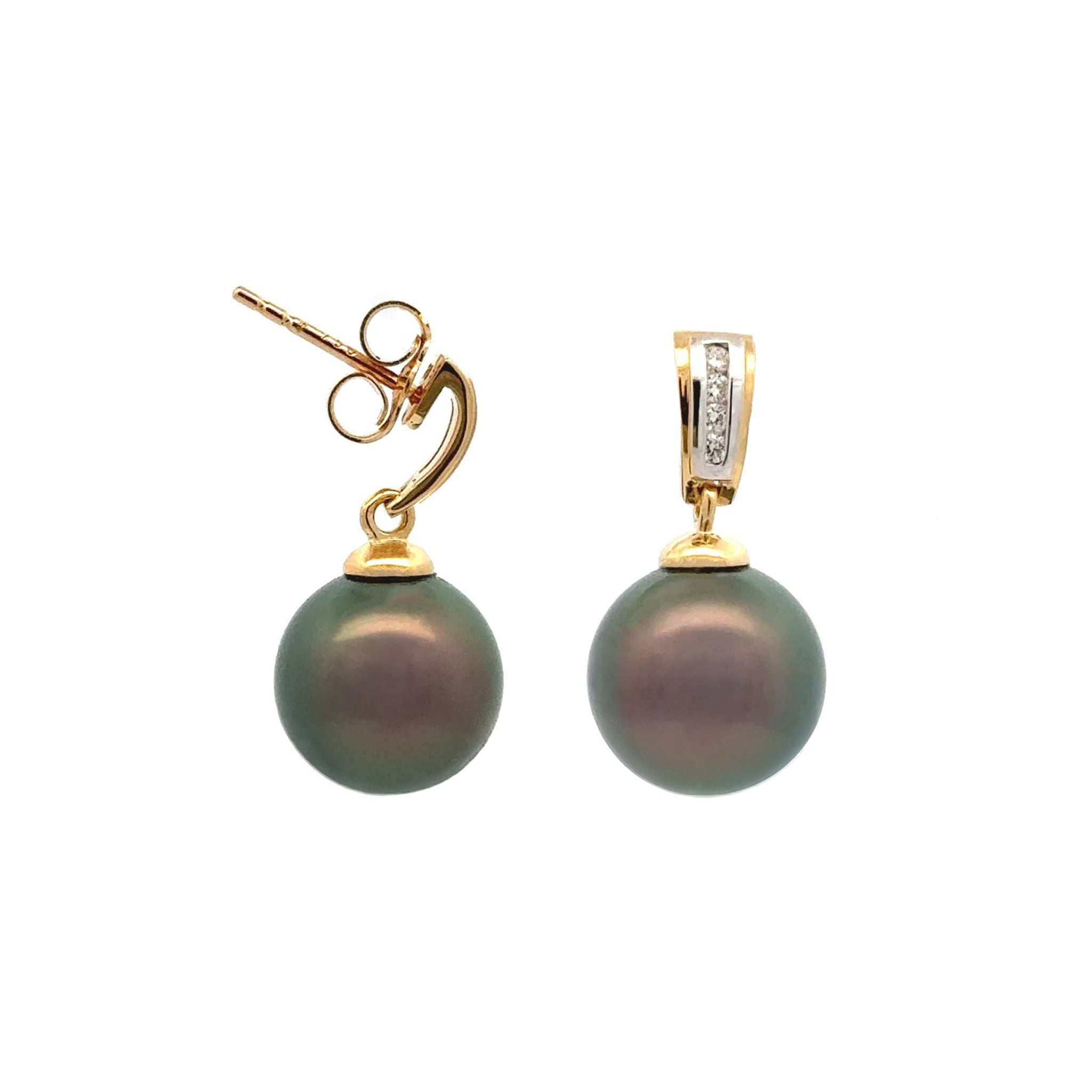 18K Yellow Gold Tahitian 10-11mm Cultured Pearl Drop Earrings