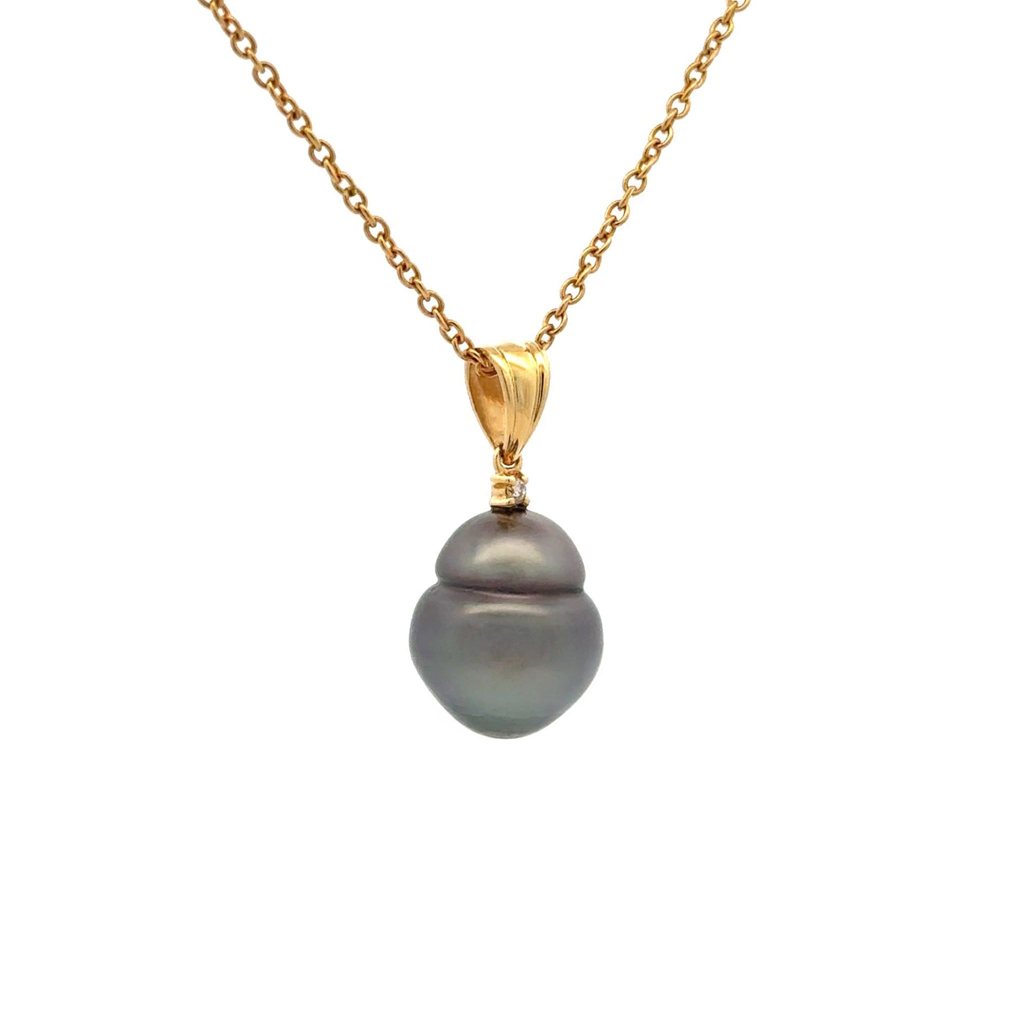 18K Yellow Gold Tahitian 12-13mm Cultured Black Pearl Pendant