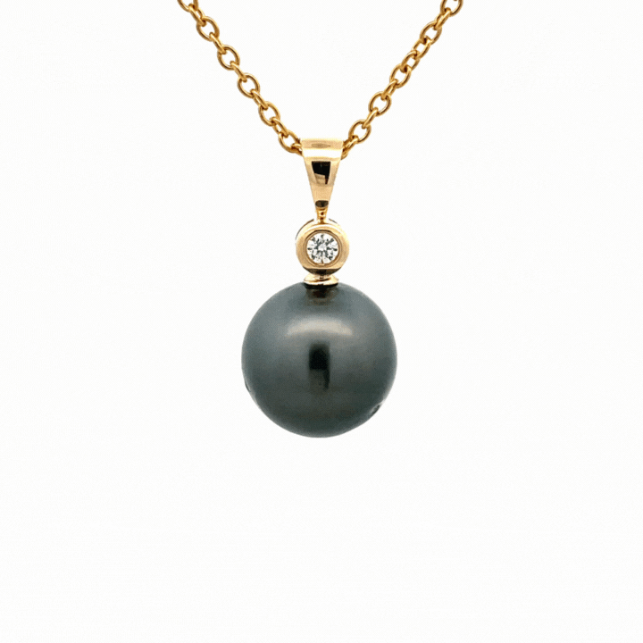 9K Yellow Gold Tahitian Cultured 12-13 mm and Diamond Pearl Pendant