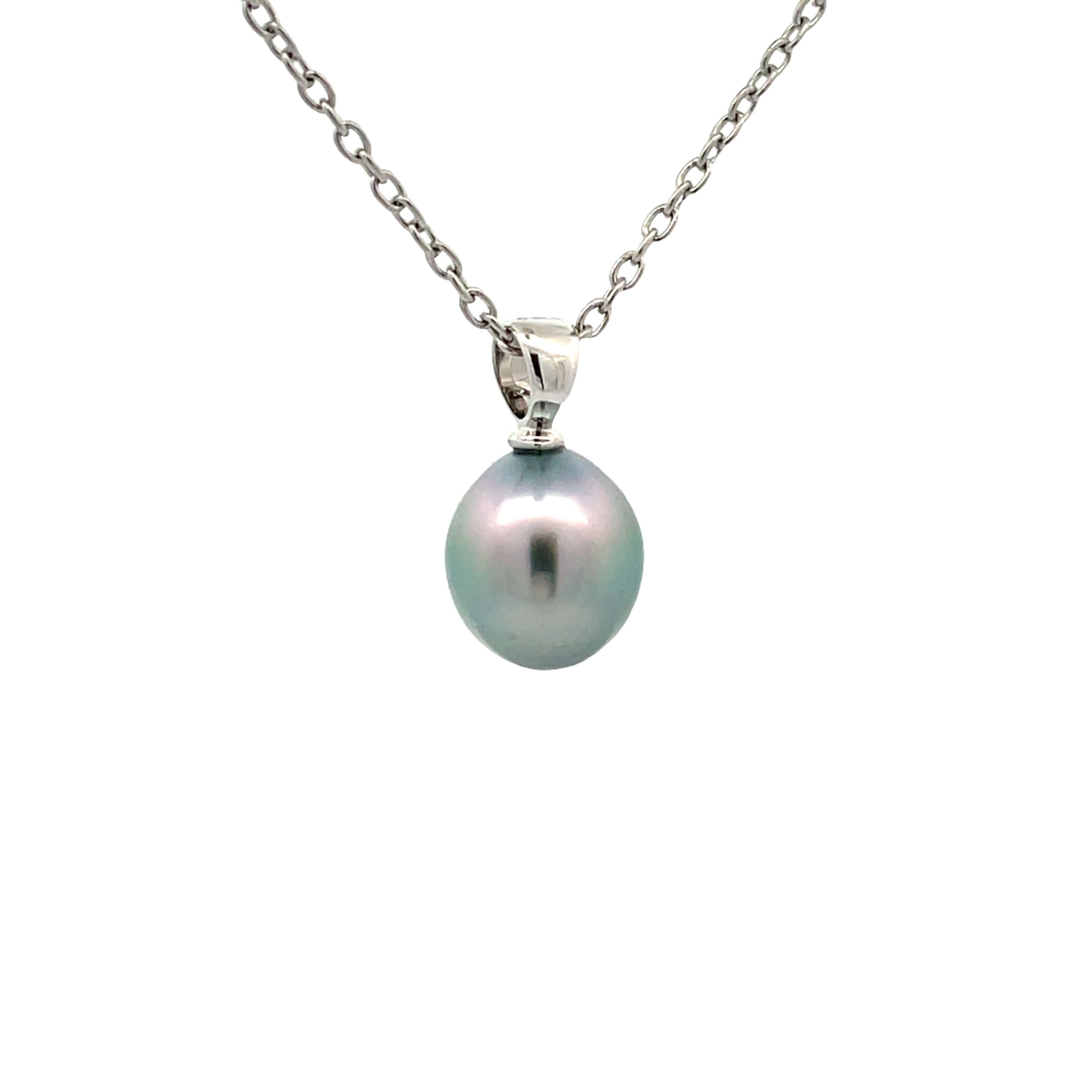 18K White Gold Tahitian Cultured 9 -10 mm Pearl Pendant