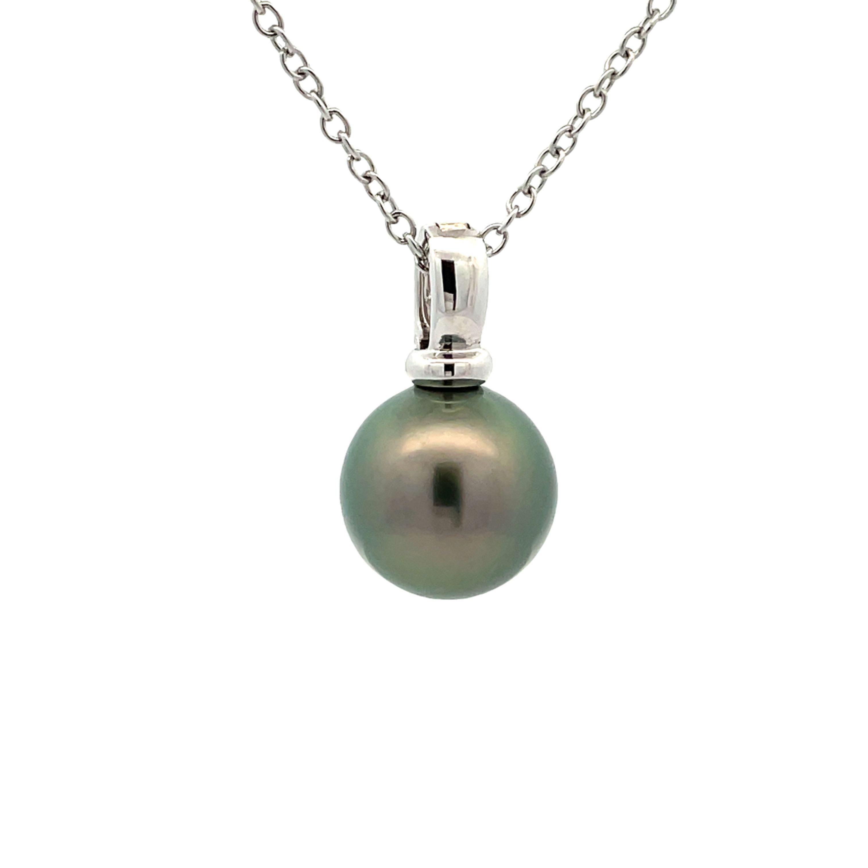 18K White Gold Tahitian Cultured 12 -13 mm Pearl Pendant