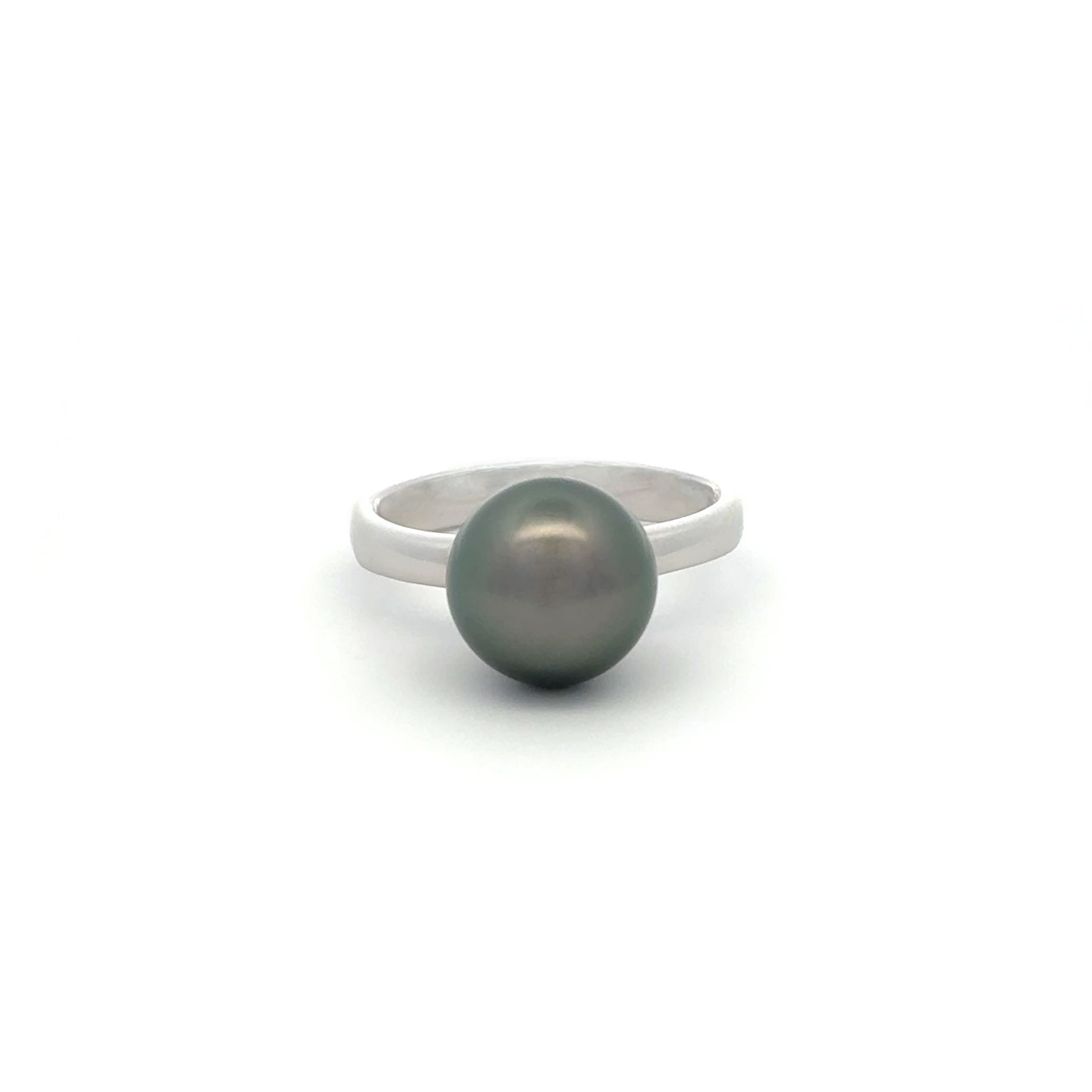 9K White Gold Tahitian 9-10mm Cultured Pearl Ring