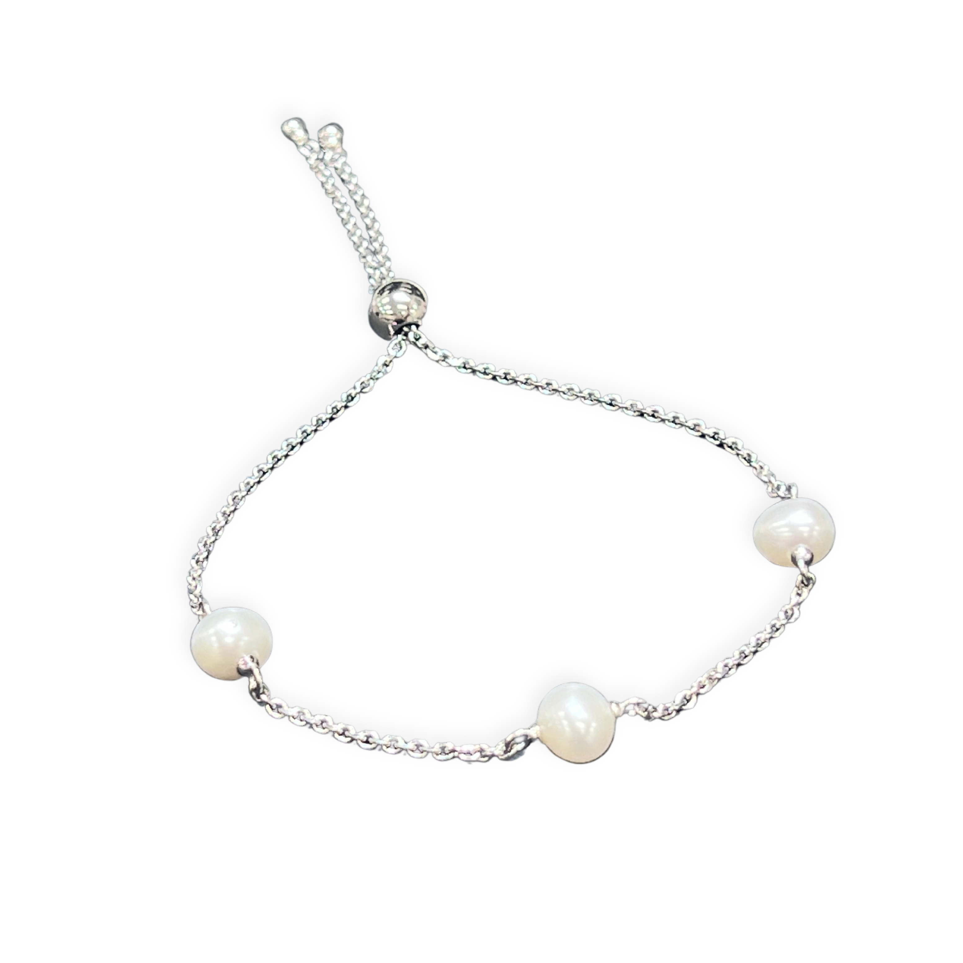 Sterling Silver Freshwater 6-7mm Pearl Variable Length Bracelet