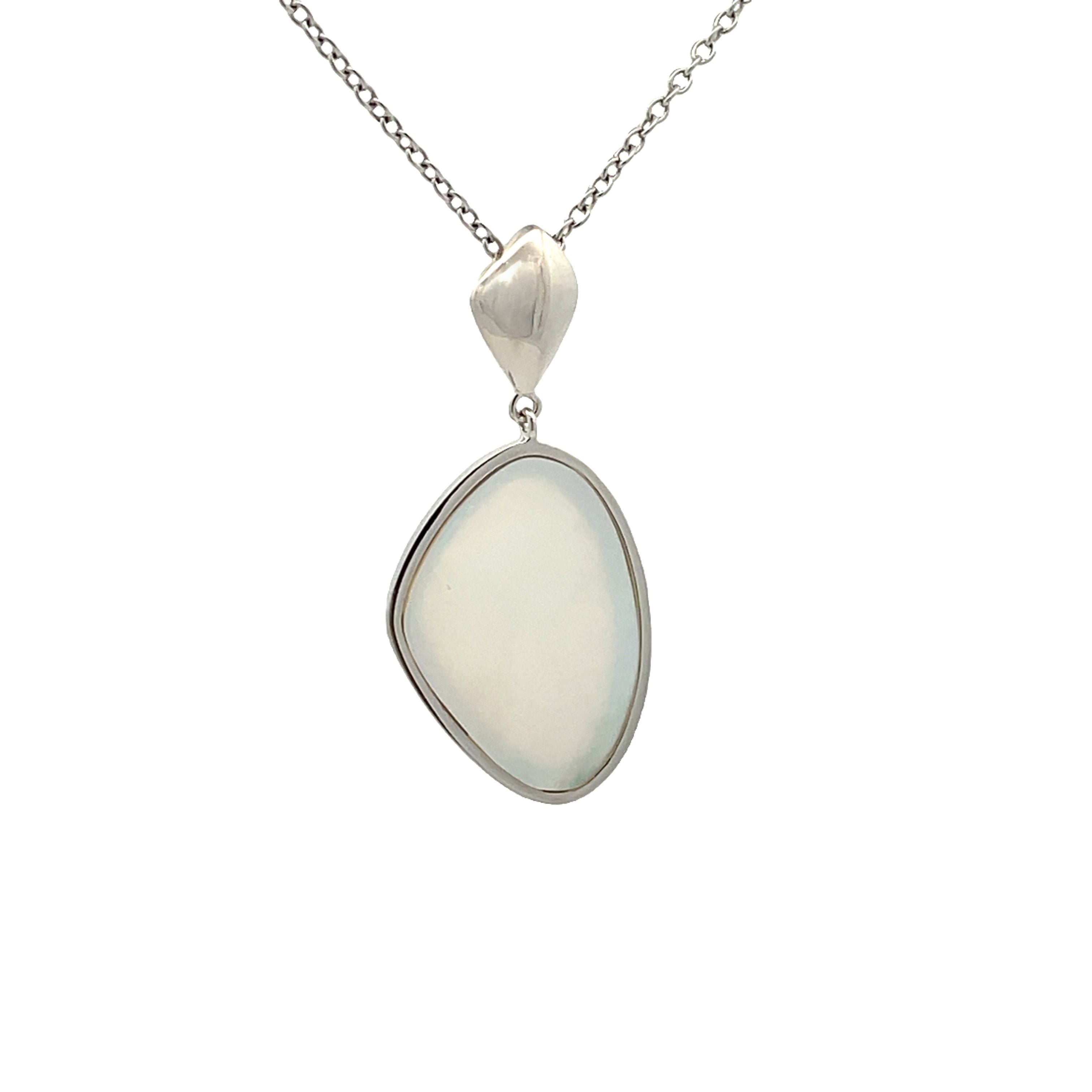 Sterling Silver Mother Of Pearl Pendant Rhodium Plated