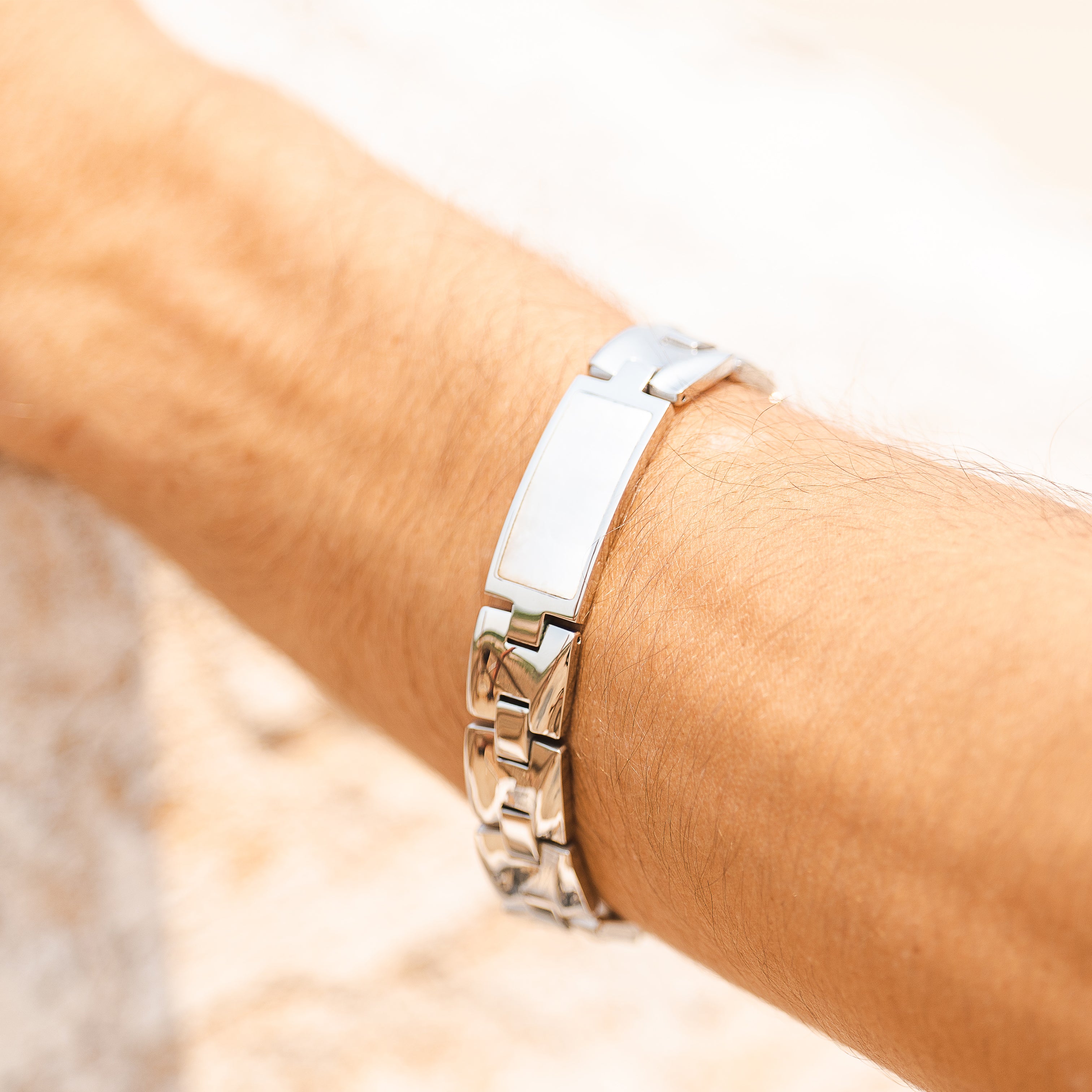 Stainless Steel and White Mother Of Pearl Bracelet