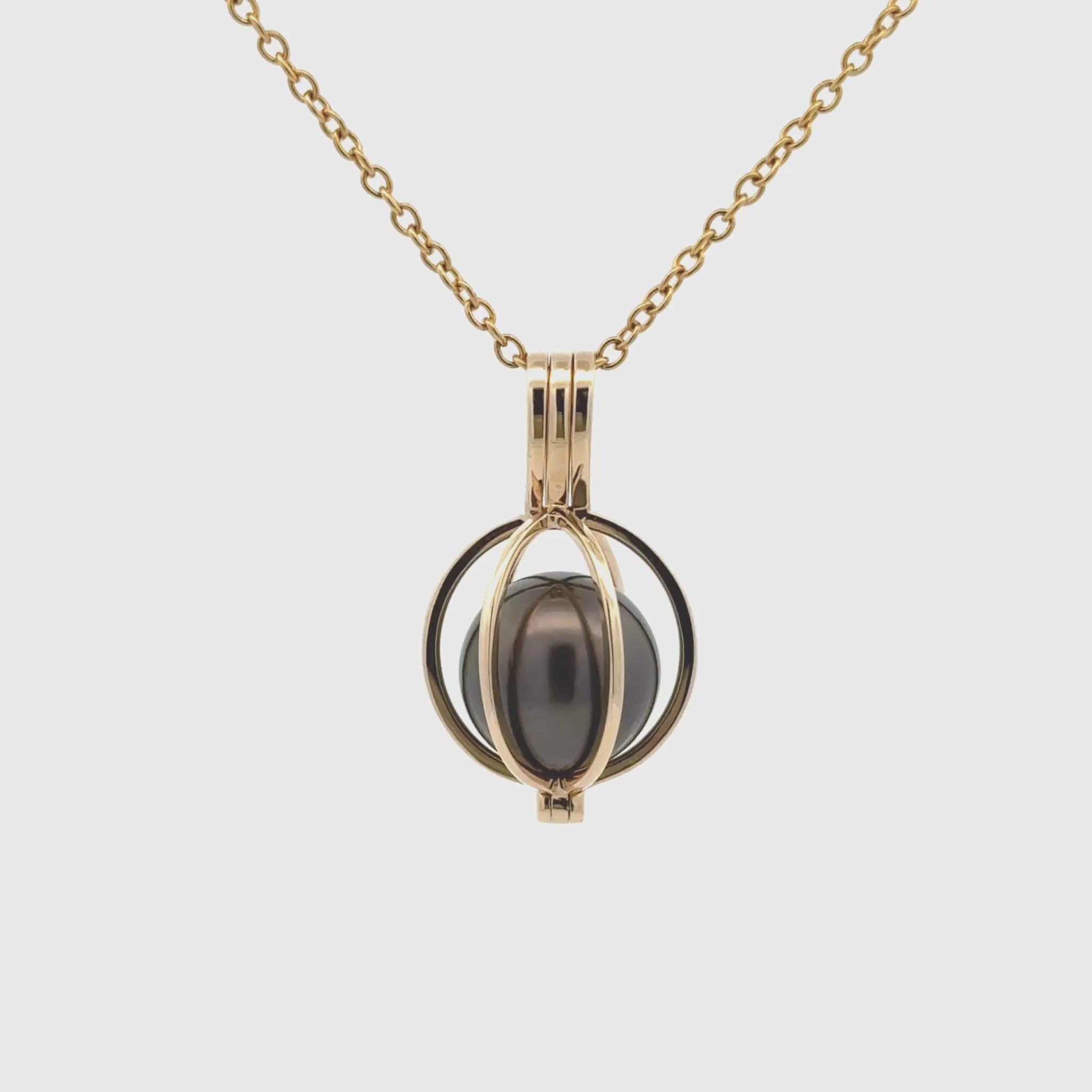 9K Yellow Gold Tahitian 11-12mm Cultured Pearl Cage Pendant