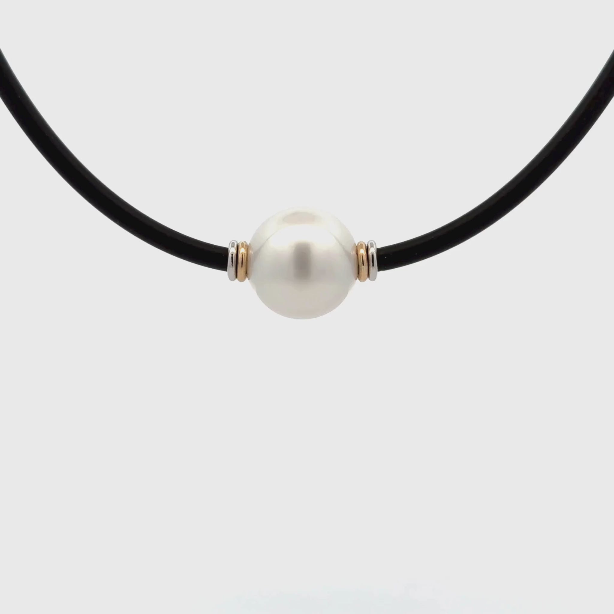 Sterling Silver &amp; 9K Yellow Gold Australian South Sea Cultured 14-15 mm Pearl Neoprene Necklace - 3mm