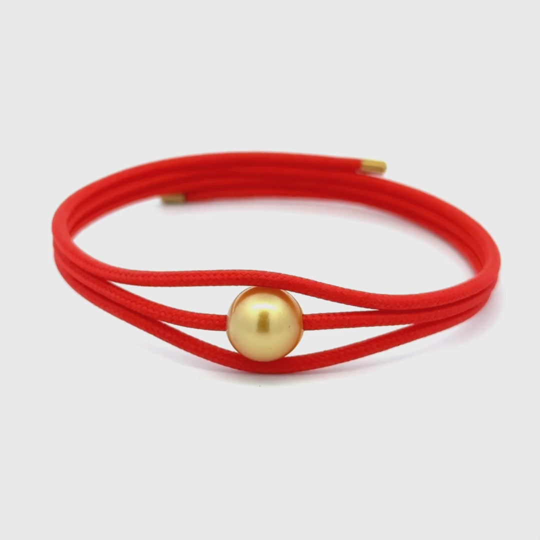 Stainless Steel South Sea Cultured Pearl Red Magnetic Wrap Bracelet With Gold Ends