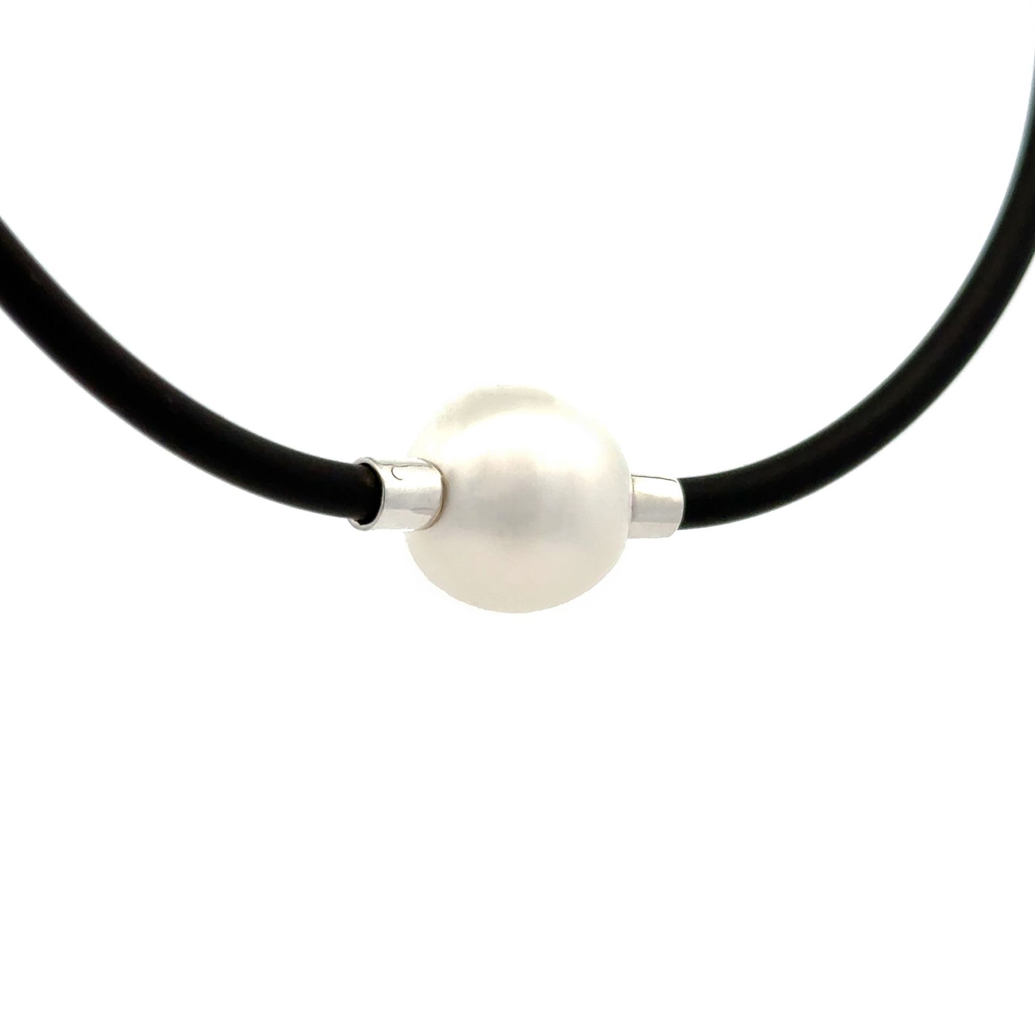 Sterling Silver Australian South Sea 13-14mm Cultured Pearl 3mm Neoprene Necklace