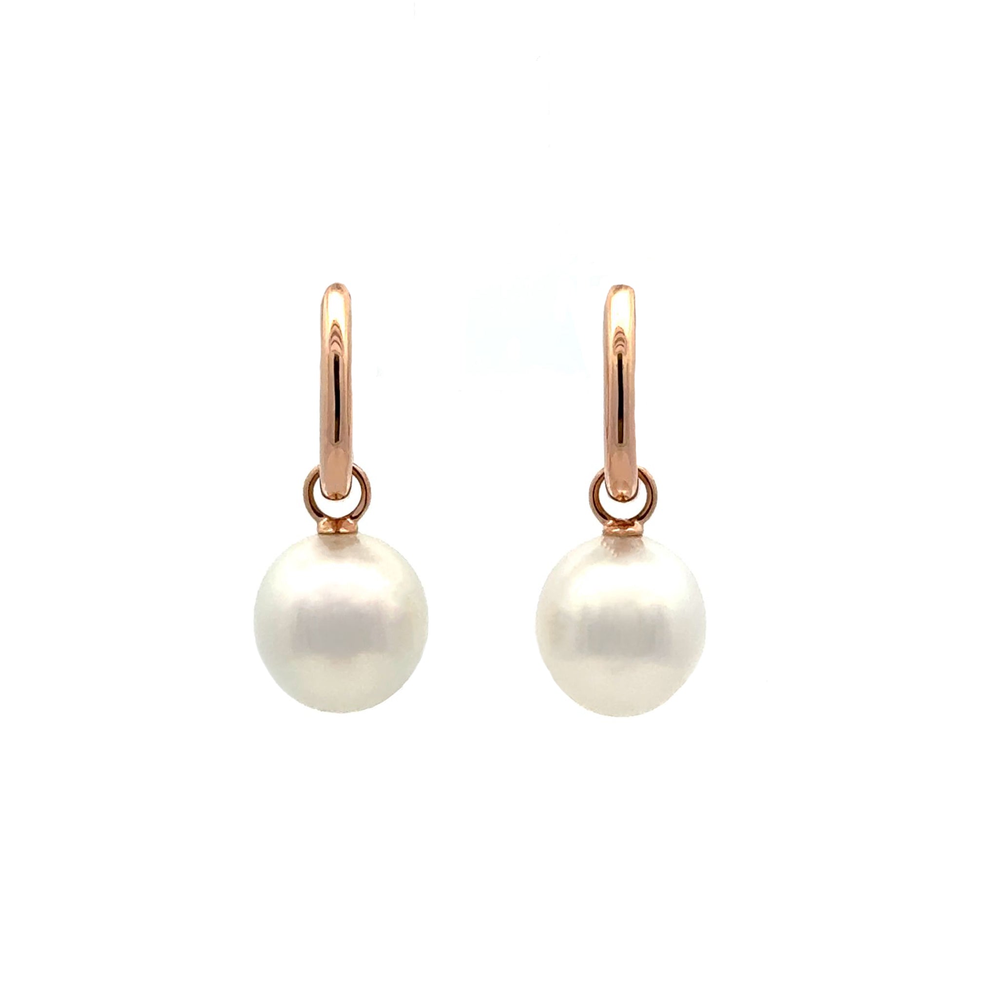 18K Rose Gold Australian South Sea 10-11mm Cultured Pearl Huggie Earrings